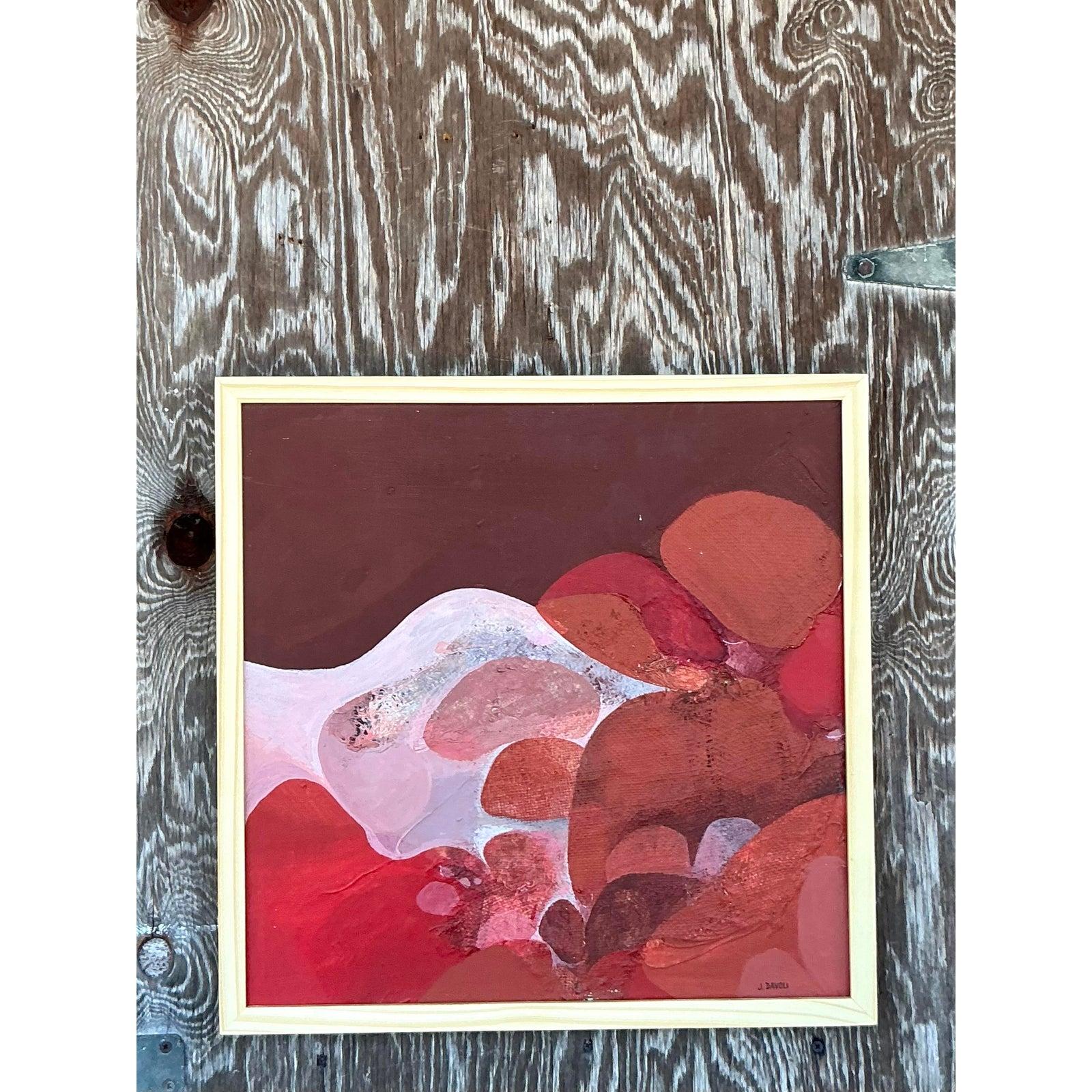 Vintage Boho 1970er Original Abstraktes Ölgemälde auf Leinwand (amerikanisch) im Angebot