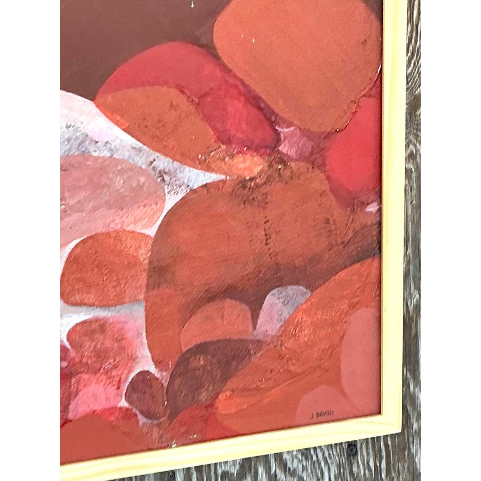 Vintage Boho 1970er Original Abstraktes Ölgemälde auf Leinwand (Ende des 20. Jahrhunderts) im Angebot
