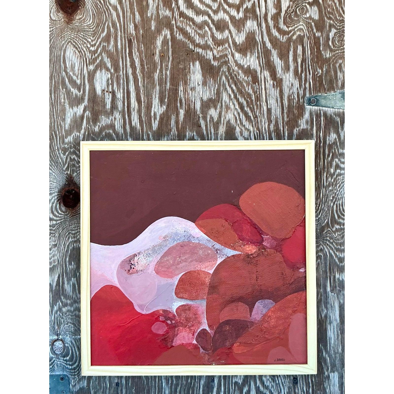 Vintage Boho 1970er Original Abstraktes Ölgemälde auf Leinwand im Angebot 1