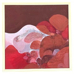 Pittura ad olio astratta originale su tela vintage Boho anni '70