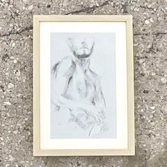 Vintage Boho 1970s Original Sketch of Man