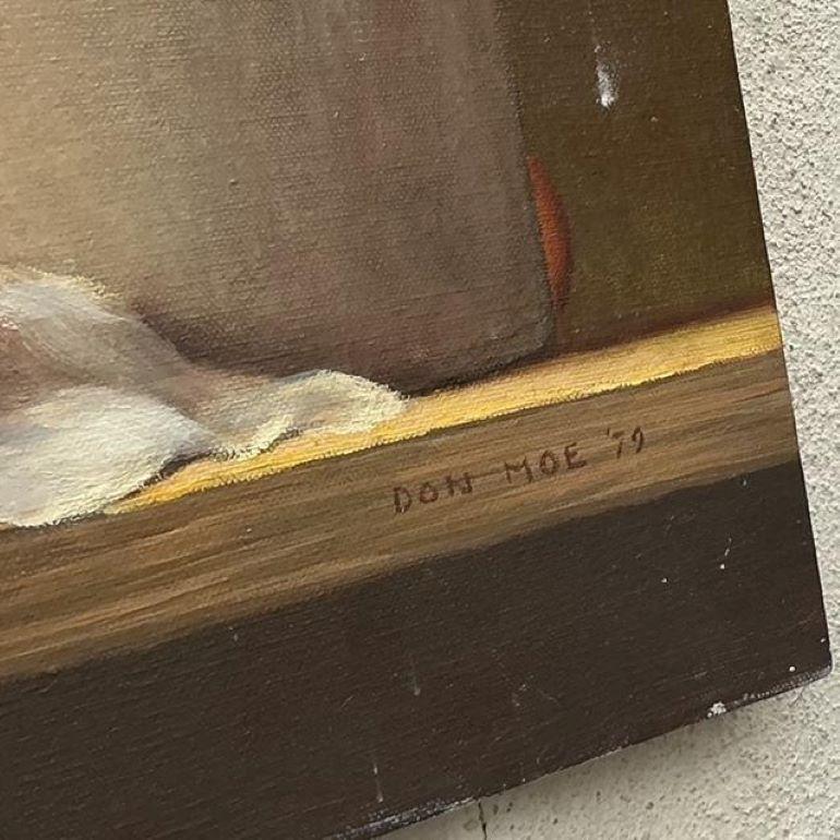 Vintage Boho 1970s Original Stillleben Ölgemälde auf Leinwand (Ende des 20. Jahrhunderts) im Angebot