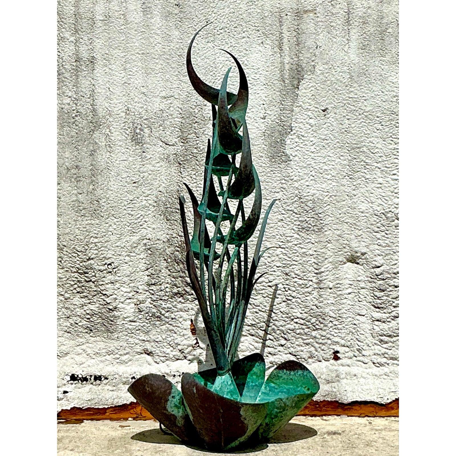 Organic Modern Vintage Boho 1970s Verdigris Abstract Organic Fountain For Sale