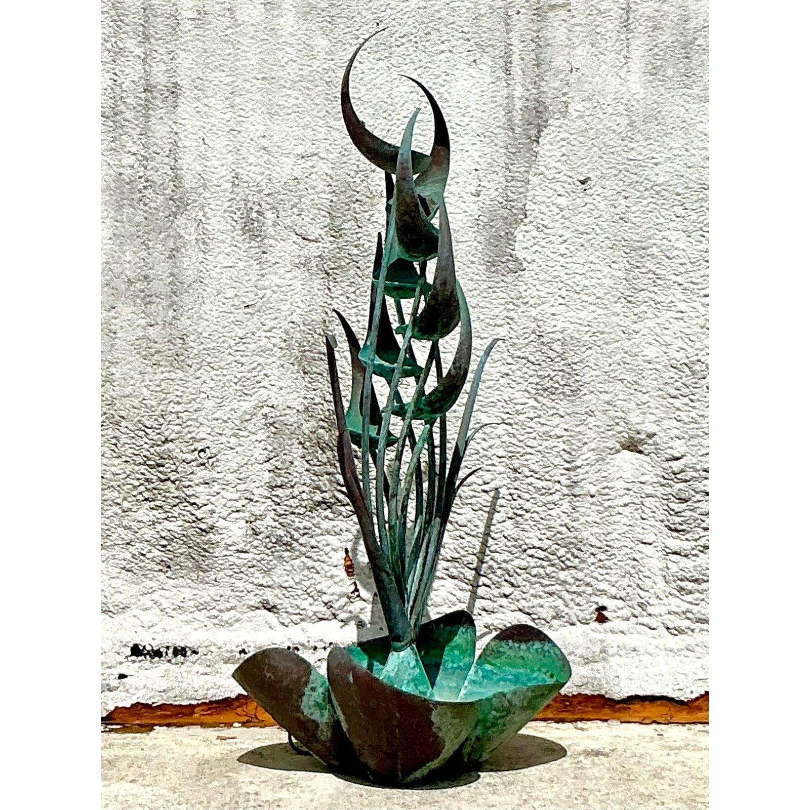 American Vintage Boho 1970s Verdigris Abstract Organic Fountain For Sale
