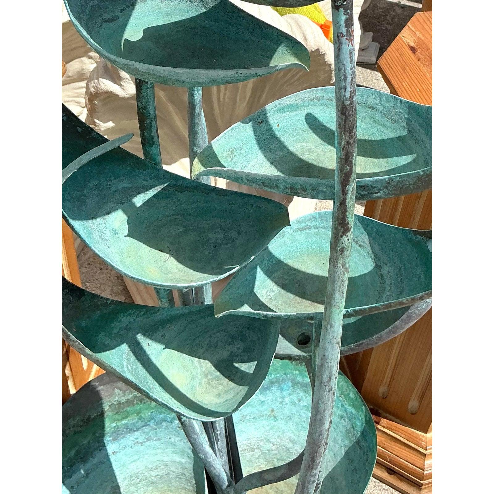 Vintage Boho 1970s Verdigris Abstract Organic Fountain In Good Condition For Sale In west palm beach, FL
