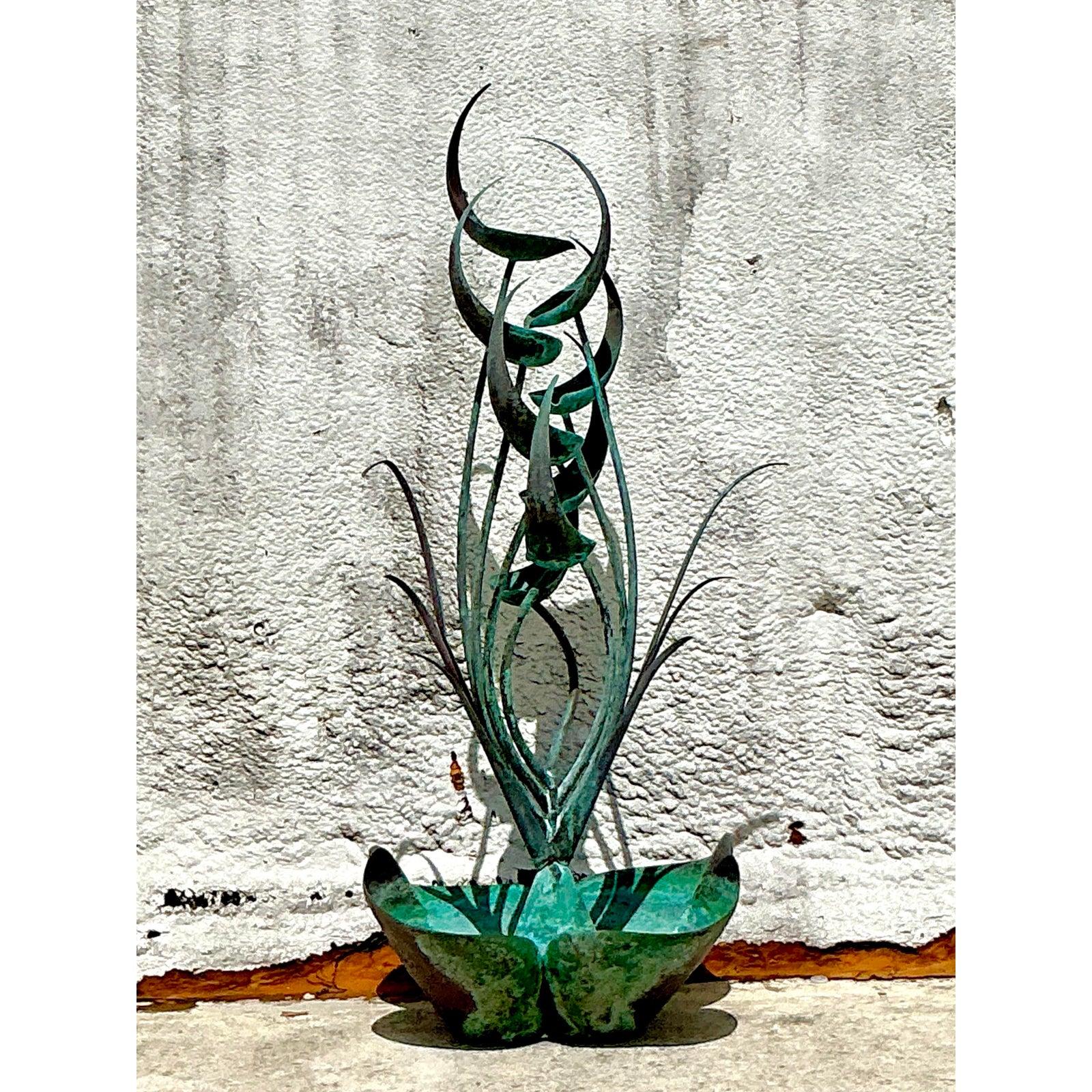 Copper Vintage Boho 1970s Verdigris Abstract Organic Fountain For Sale
