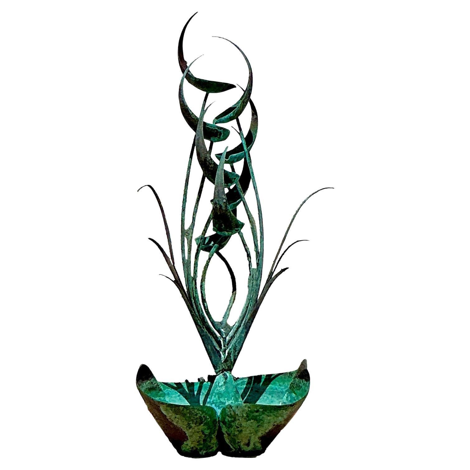 Vintage Boho 1970s Verdigris Abstract Organic Fountain