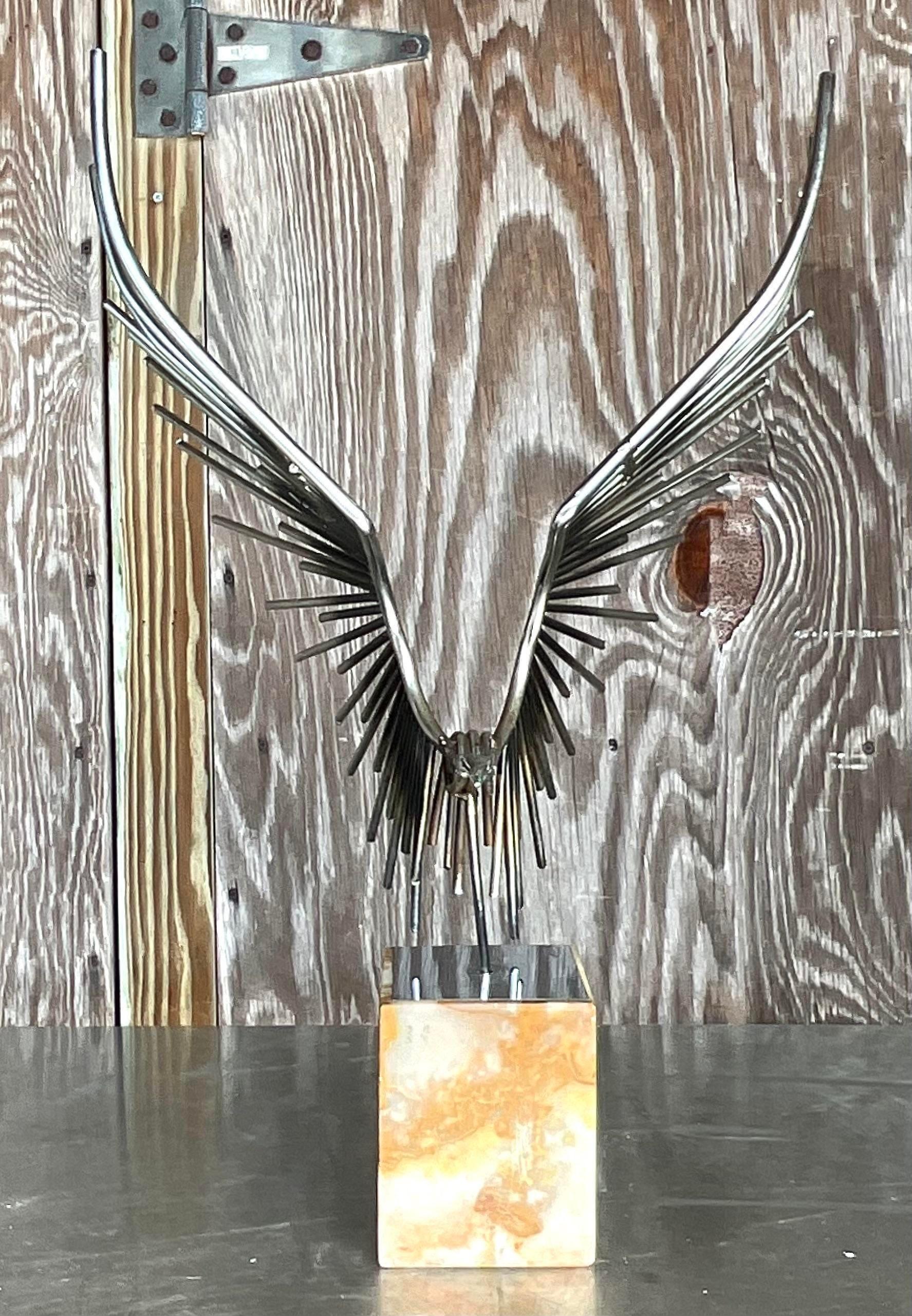 Vintage Boho 1975 Signed Curtis Jere Steel Eagle Sculpture For Sale 1