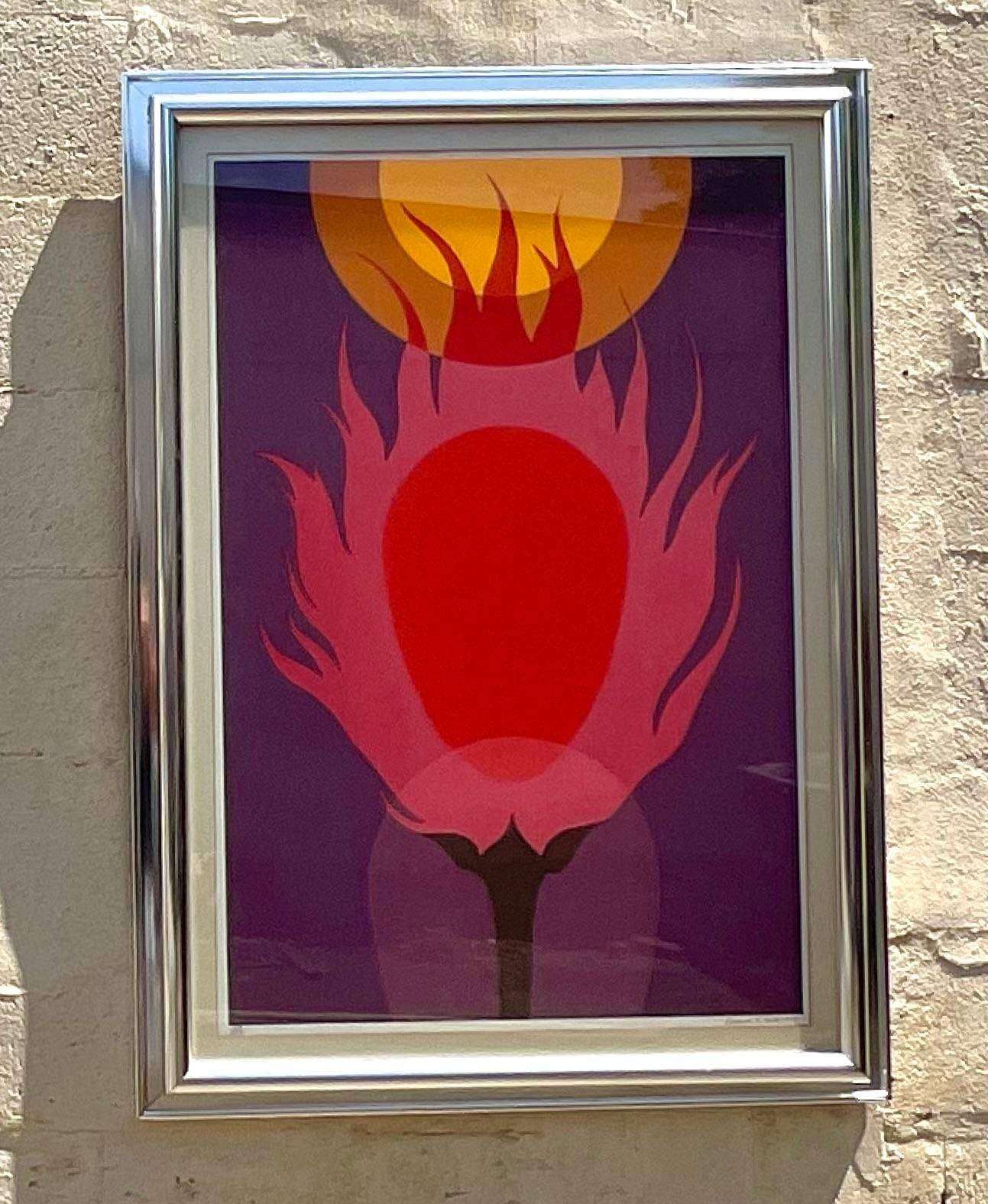 Genießen Sie den Geist der künstlerischen Freiheit mit unserer Vintage Boho 1977 Lithographie auf Papier. Dieses in den USA hergestellte, fesselnde Stück verkörpert die eklektische Essenz der amerikanischen Bohème-Kultur und bietet einen zeitlosen