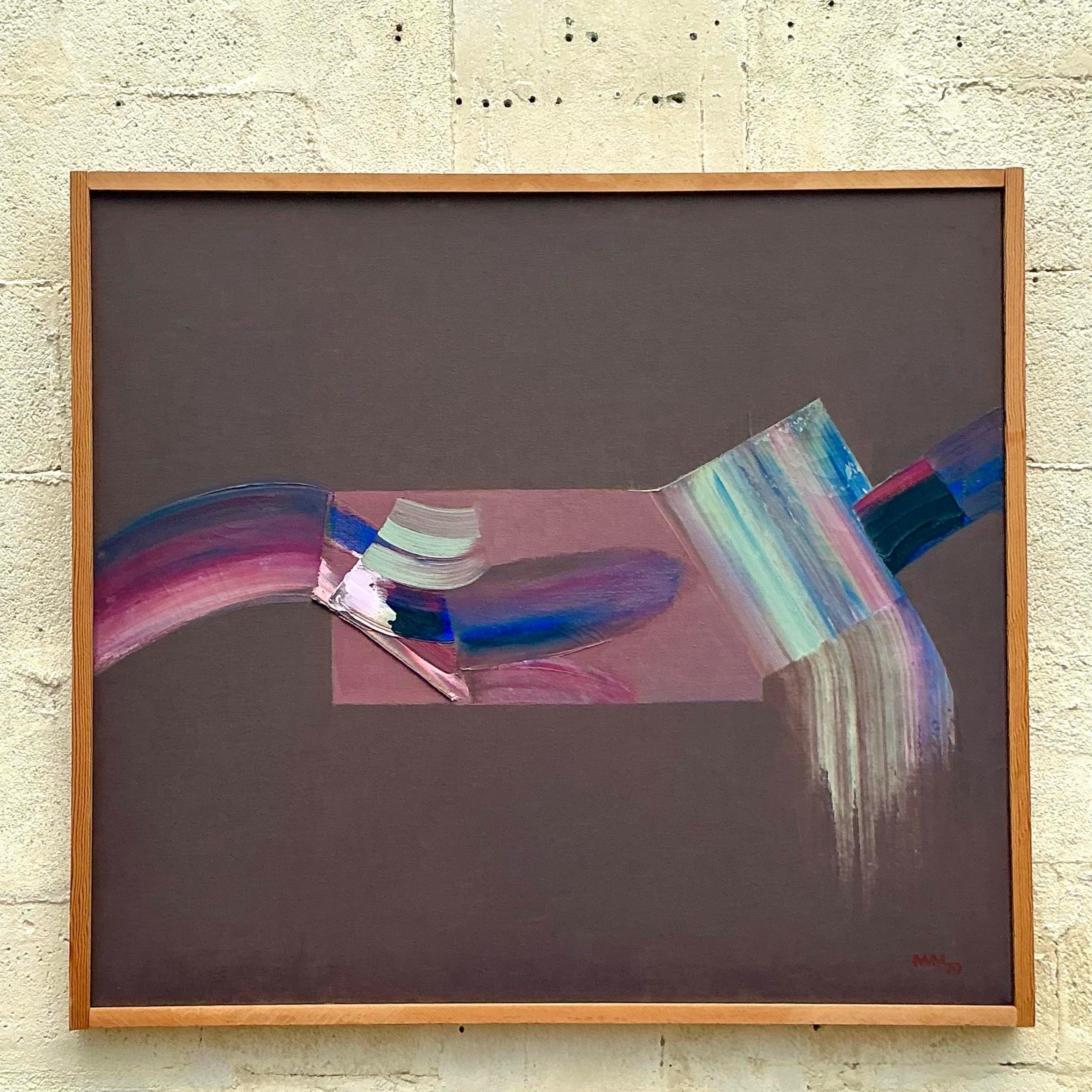 Vintage Boho, Original, abstraktes Ölgemälde auf Leinwand, Vintage, 1977 (amerikanisch) im Angebot