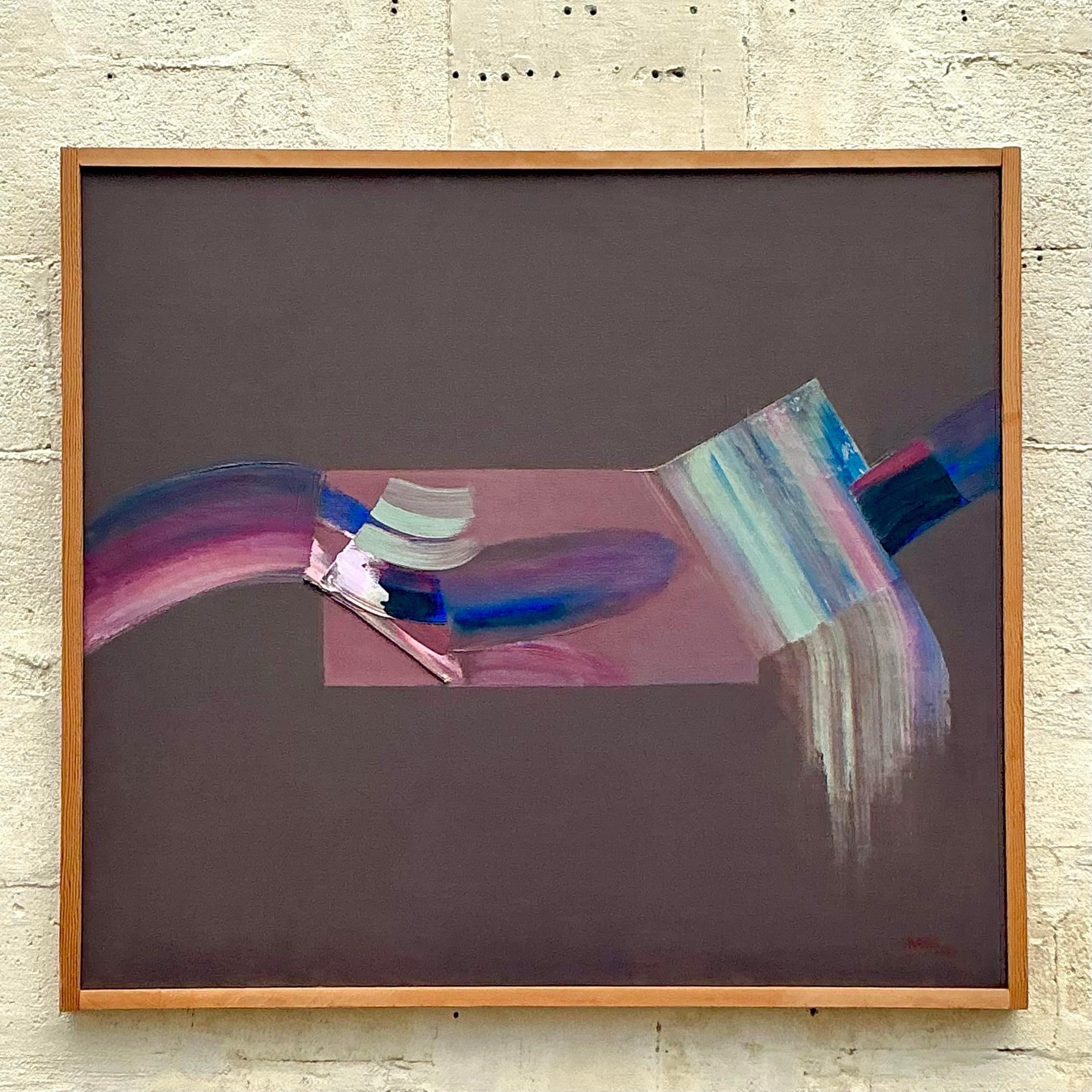Vintage Boho, Original, abstraktes Ölgemälde auf Leinwand, Vintage, 1977 (Ende des 20. Jahrhunderts) im Angebot