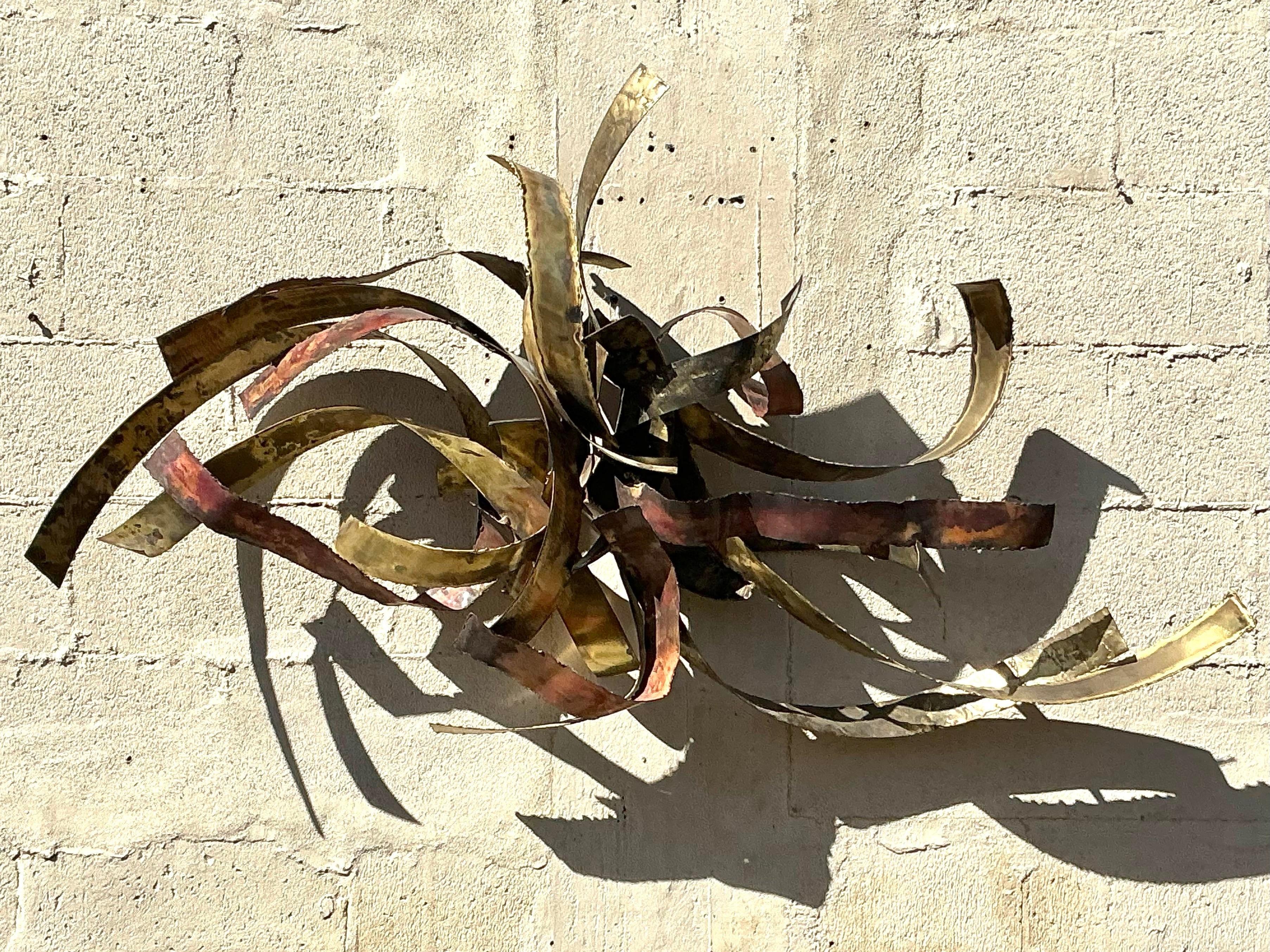 Metal Vintage Boho 1980 Silas Seandel Brutalist Wall Sculpture For Sale