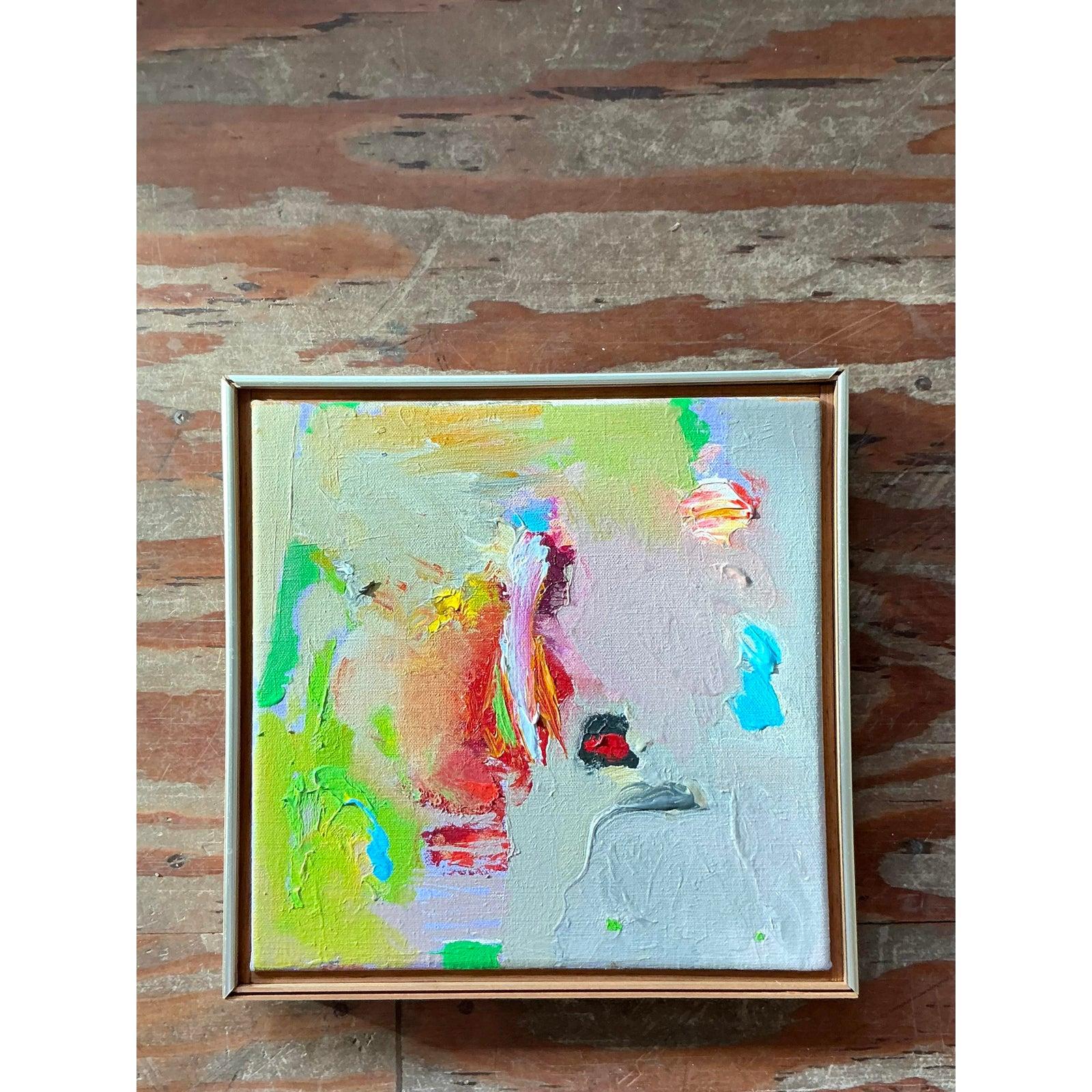 Vintage Boho 1980s abstrakte Ölgemälde auf Leinwand im Zustand „Gut“ im Angebot in West Palm Beach, FL