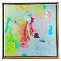 Vintage Boho 1980s Abstract Oil Painting on Canvas