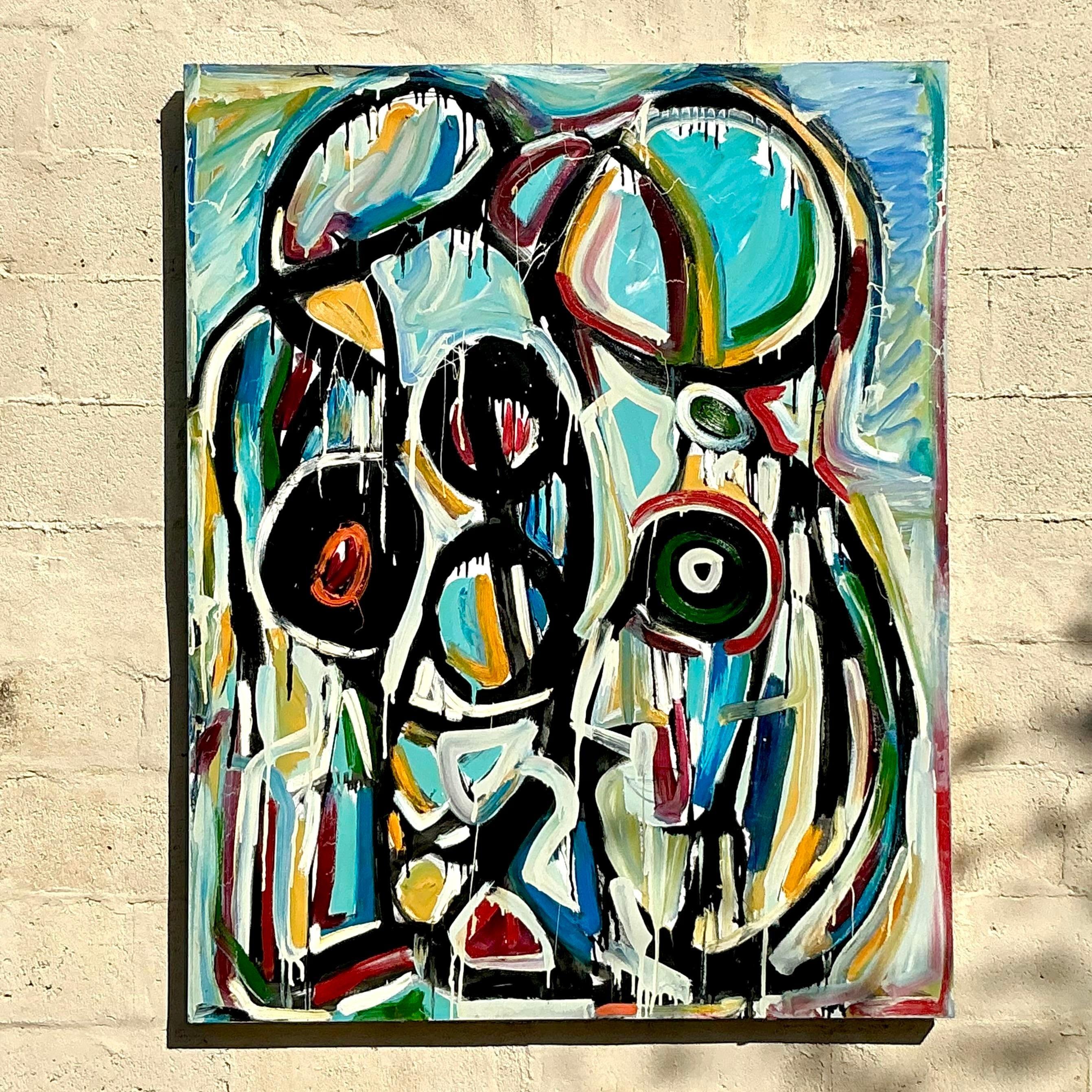 Vintage Boho 1988 Monumental Abstrakt Öl auf Leinwand im Angebot 6