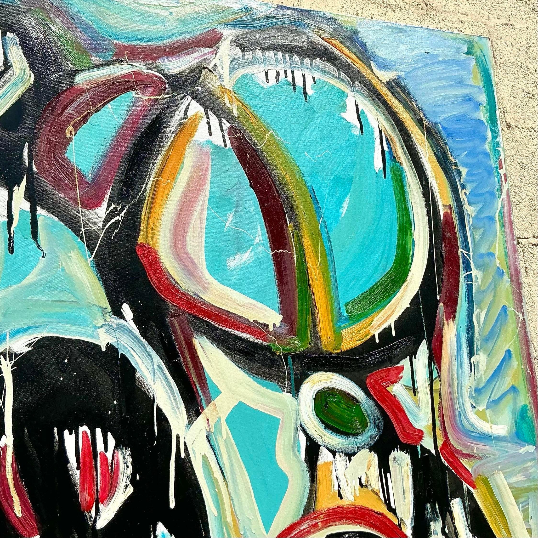 Vintage Boho 1988 Monumental Abstrakt Öl auf Leinwand (amerikanisch) im Angebot