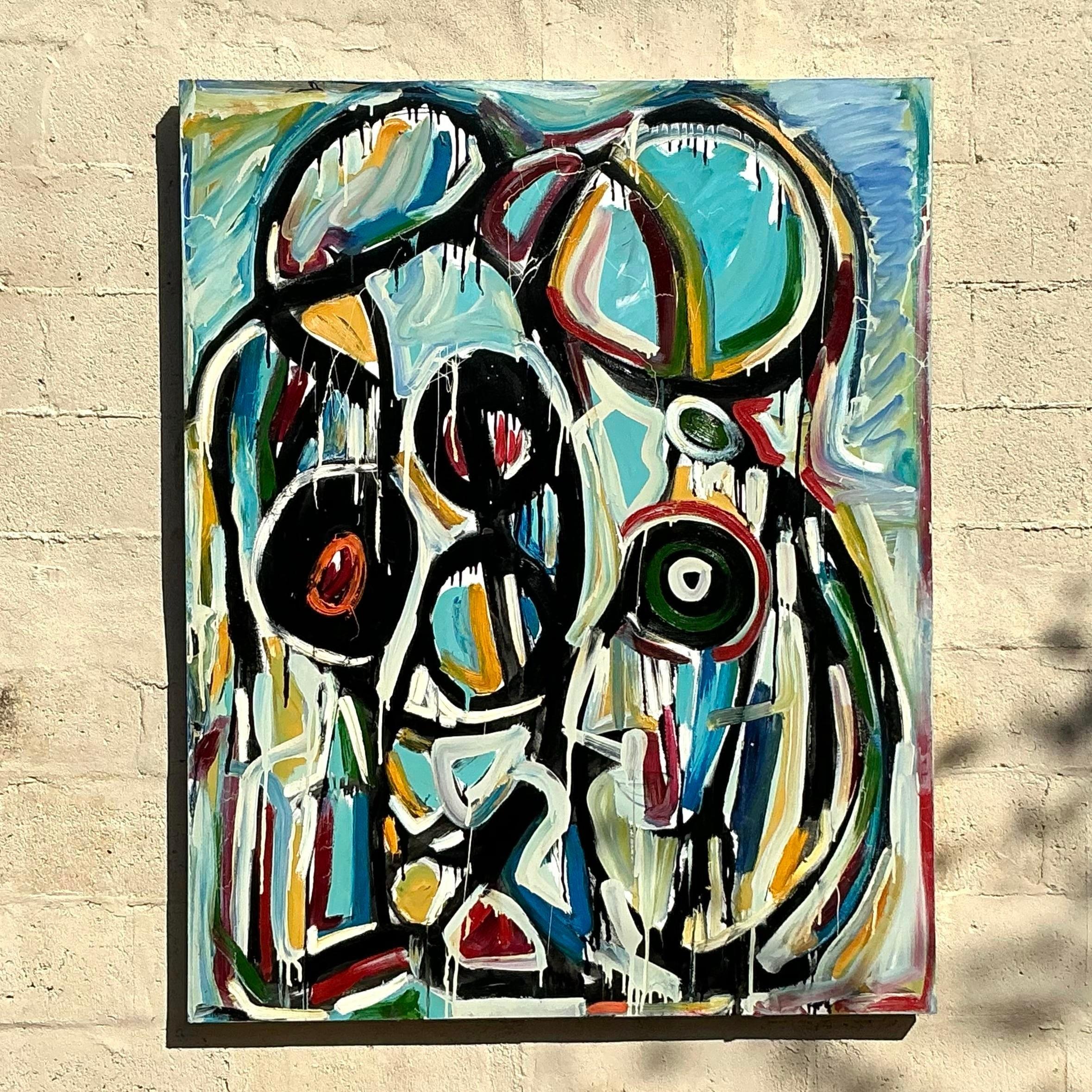 Vintage Boho 1988 Monumental Abstrakt Öl auf Leinwand im Angebot 1