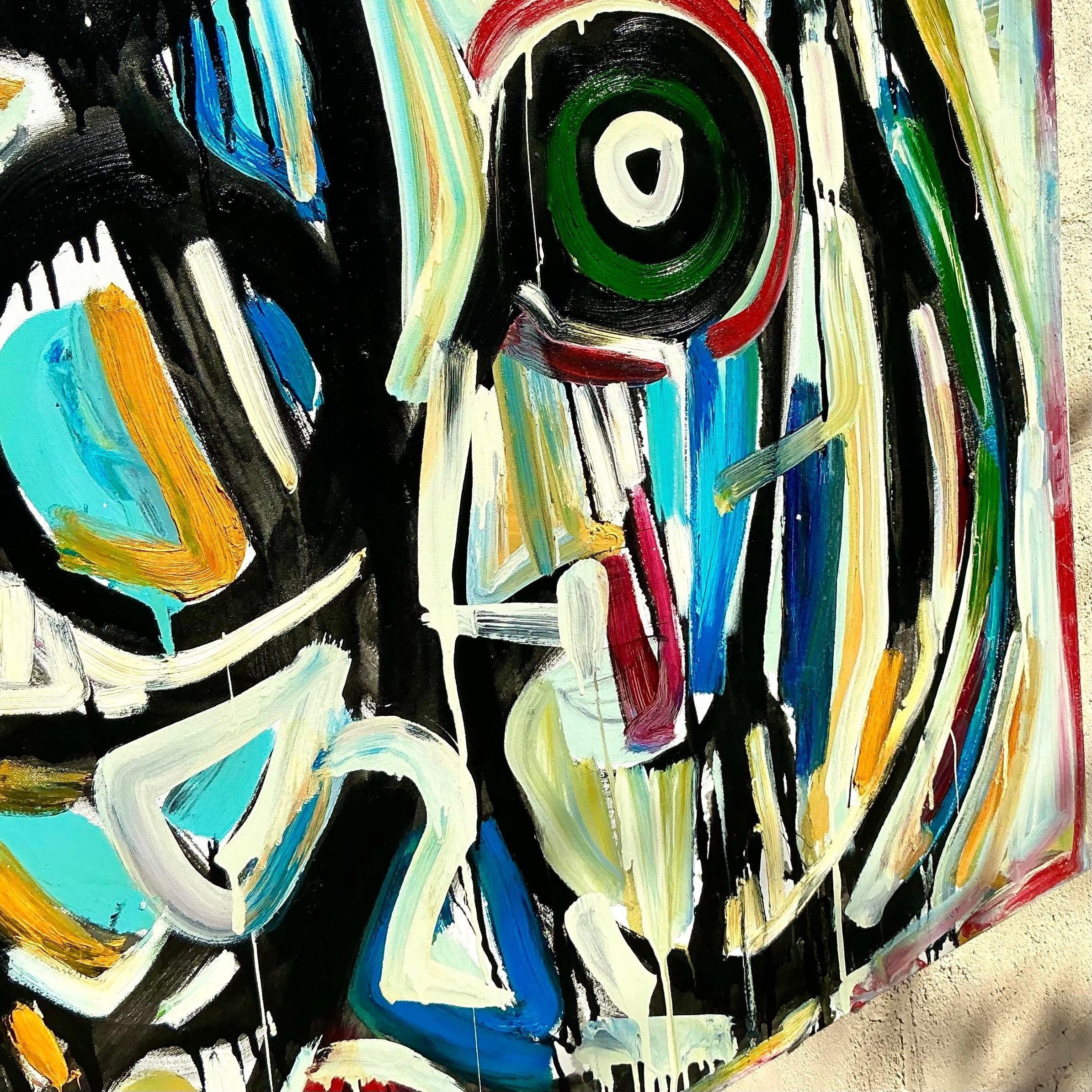 Vintage Boho 1988 Monumental Abstrakt Öl auf Leinwand im Angebot 2