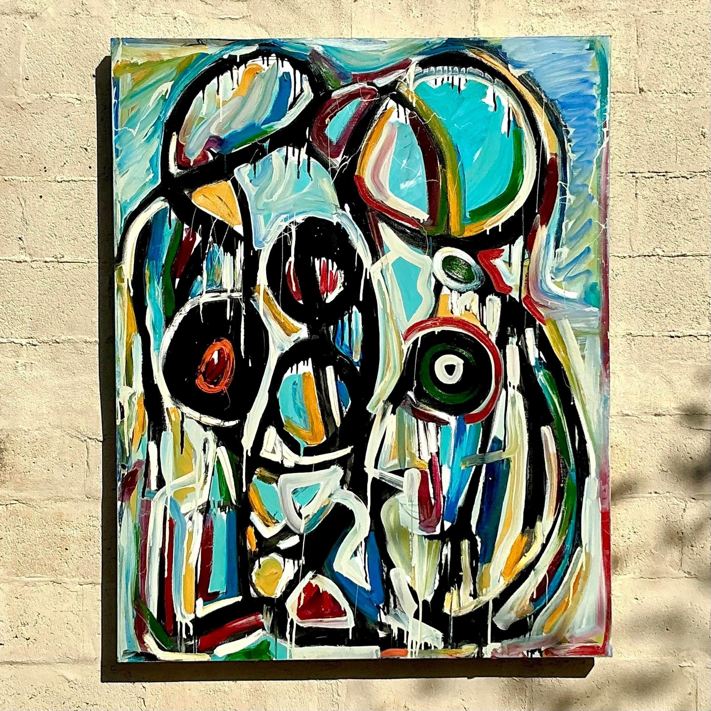 Vintage Boho 1988 Monumental Abstrakt Öl auf Leinwand im Angebot 3