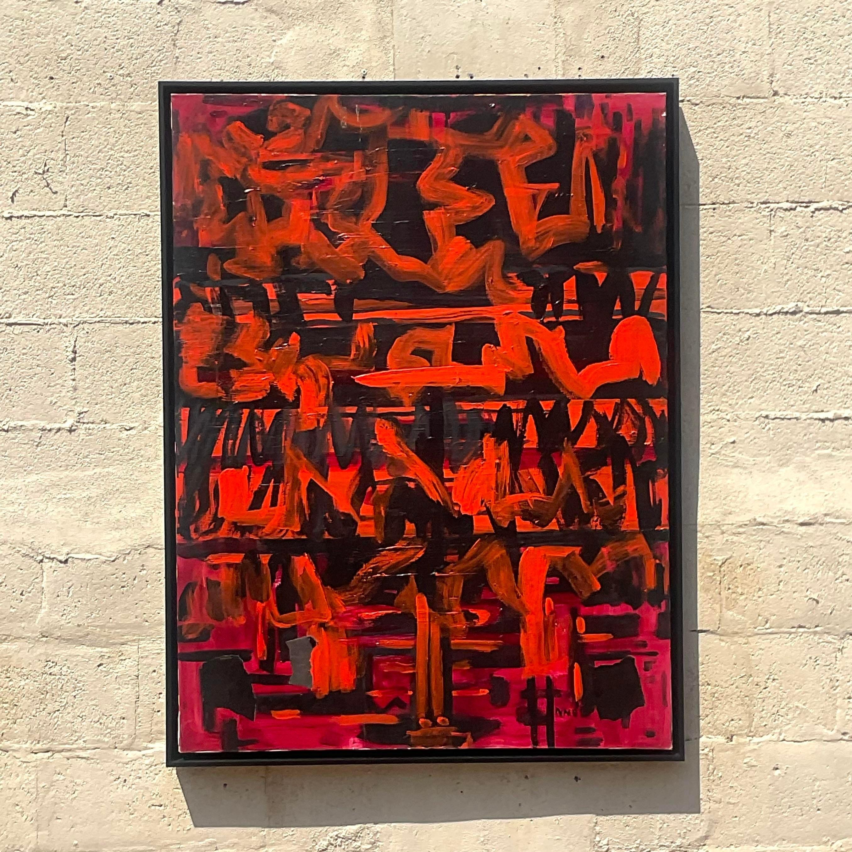 20ième siècle Huile sur toile abstraite originale de Boho, 1988 en vente