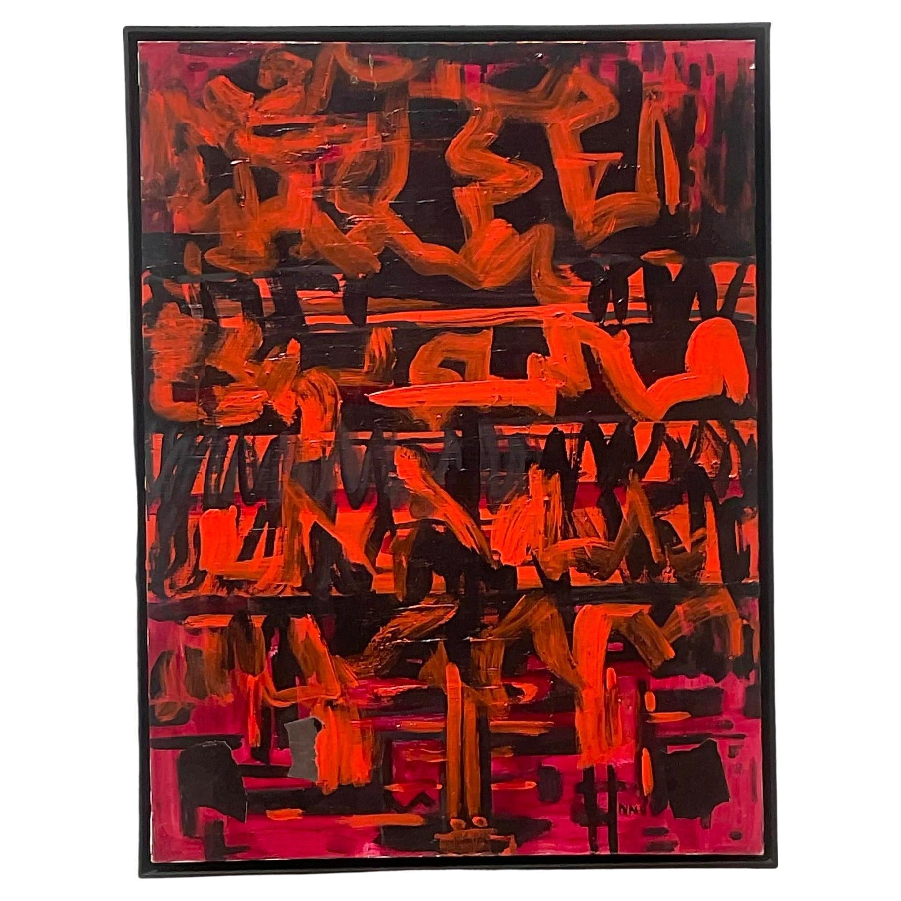 Huile sur toile abstraite originale de Boho, 1988