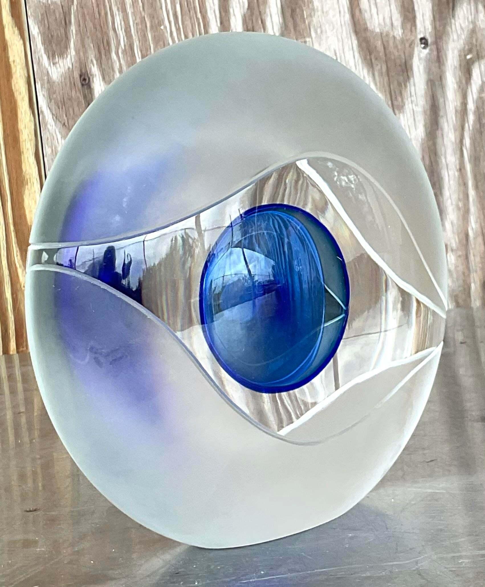 Eine außergewöhnliche Vintage Boho Art Glasskulptur. Hergestellt von der berühmten Murano Bisazza Vetro Gruppe und auf der Unterseite signiert. Erworben aus einem Nachlass in Palm Beach.