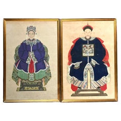 Antique Boho 19th Century Ancestor Portraits - Set of 2