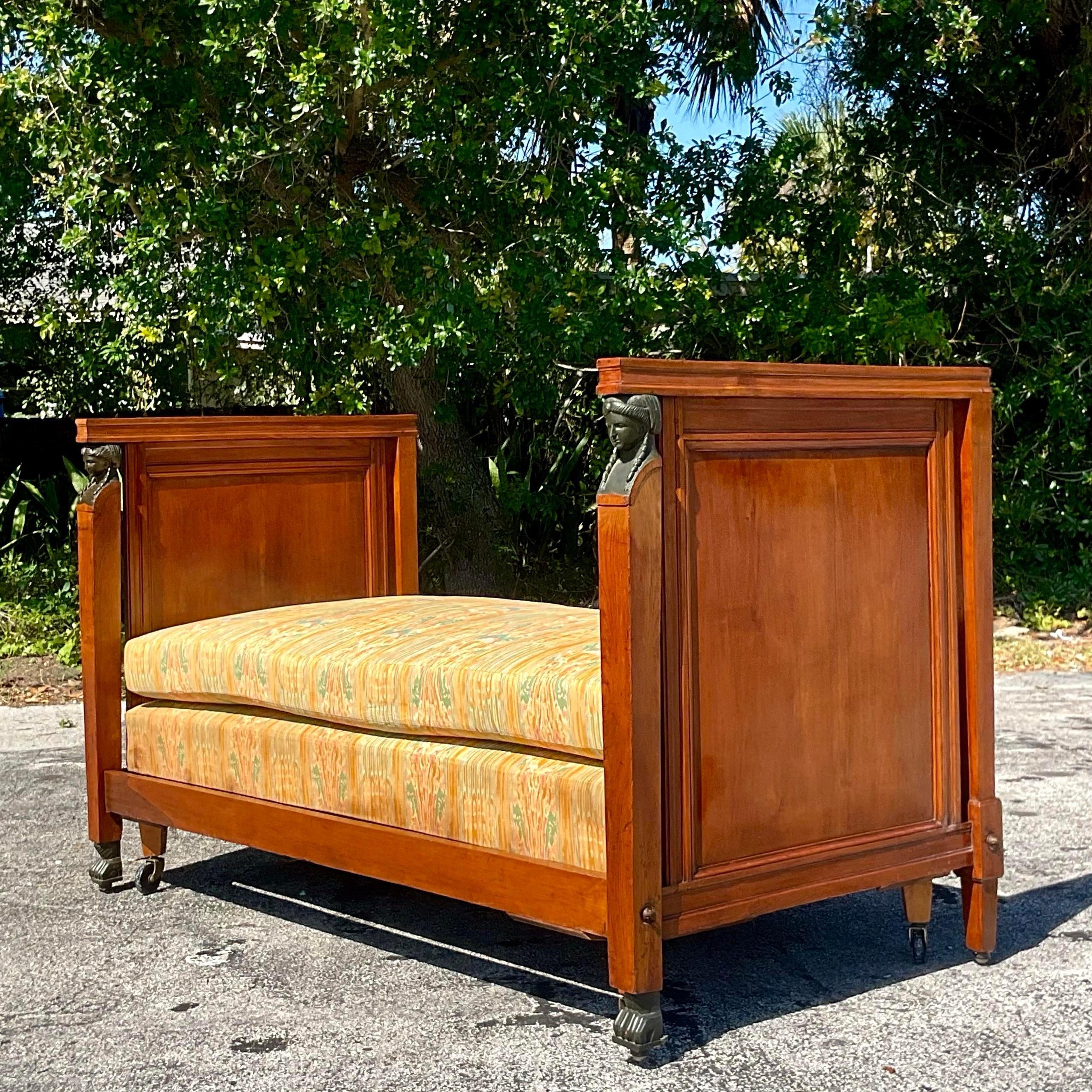 Vintage Boho 19th Century Austrian Walnut Biedermeier Trundle Bed In Good Condition For Sale In west palm beach, FL