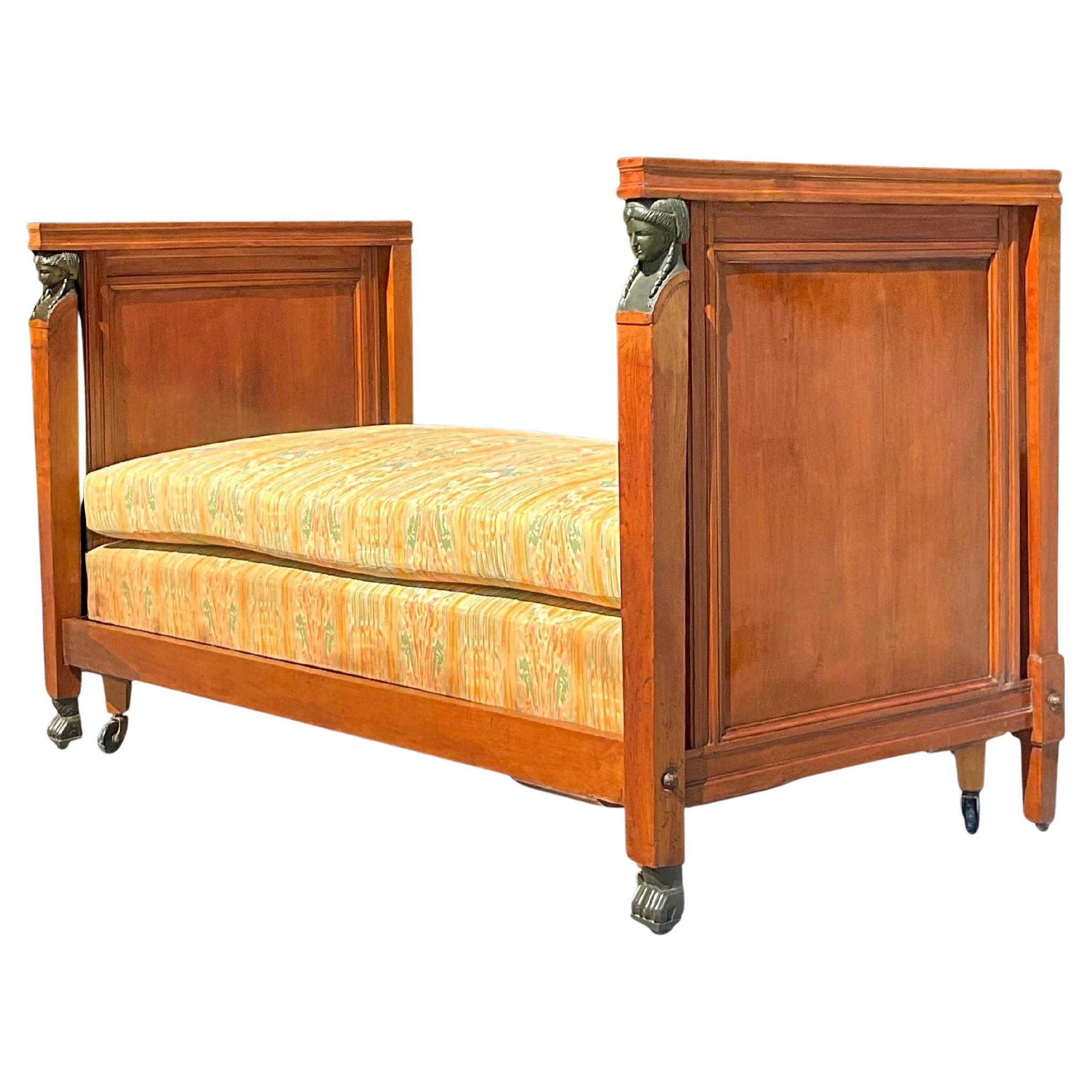 Vintage Boho 19th Century Austrian Walnut Biedermeier Trundle Bed For Sale
