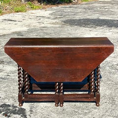 Vintage Boho 19th Century Barley Twist Gate Leg Drop Leaf Table