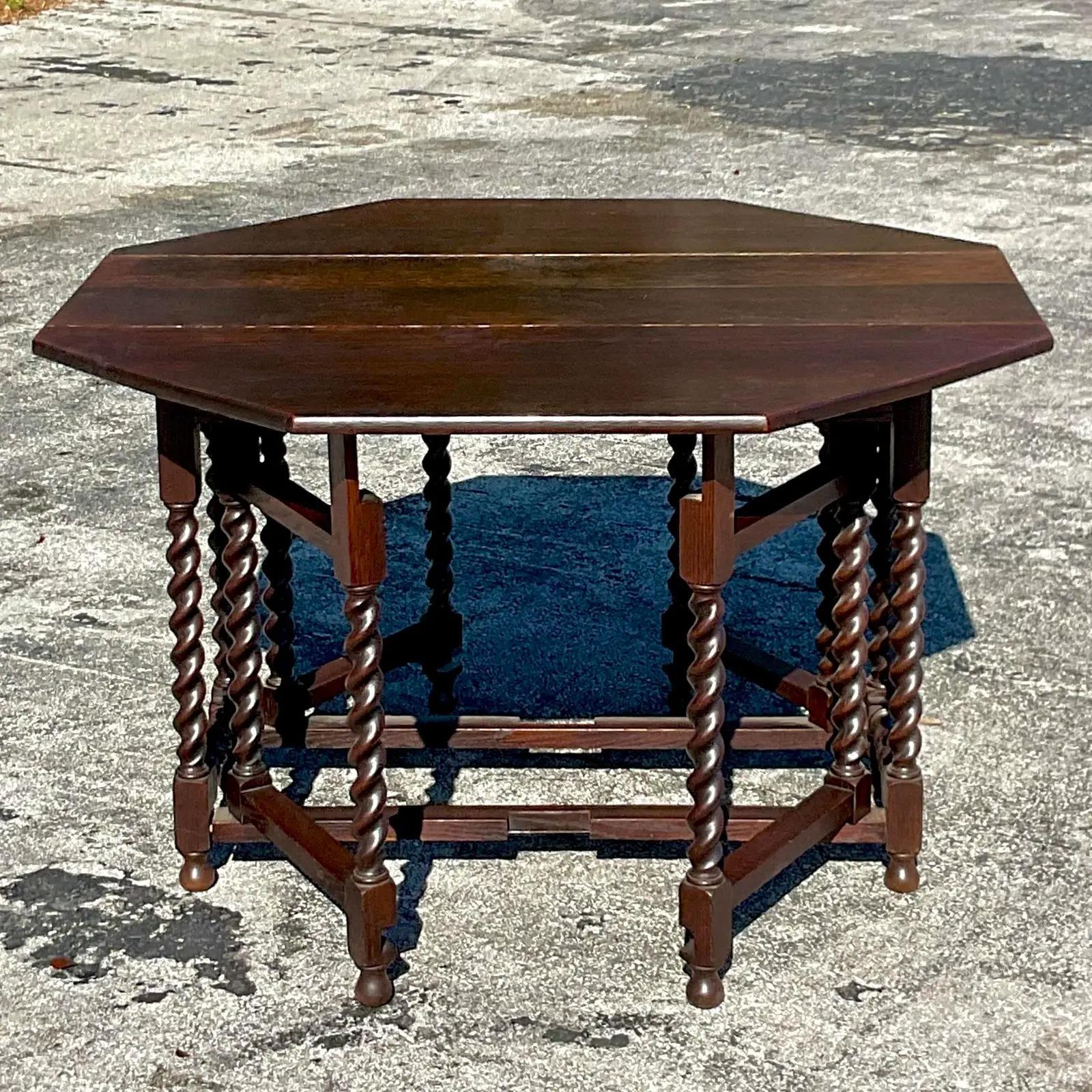 North American Vintage Boho 19th Century Barley Twist Gate Leg Drop Leaf Table