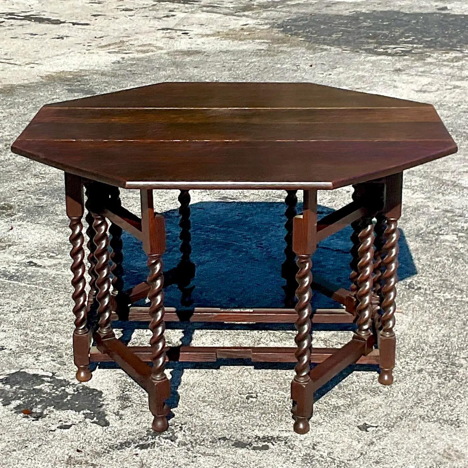 Wood Vintage Boho 19th Century Barley Twist Gate Leg Drop Leaf Table