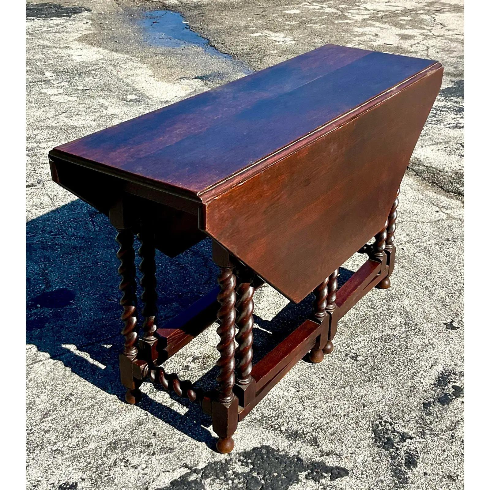 Vintage Boho 19th Century Barley Twist Gate Leg Drop Leaf Table 1