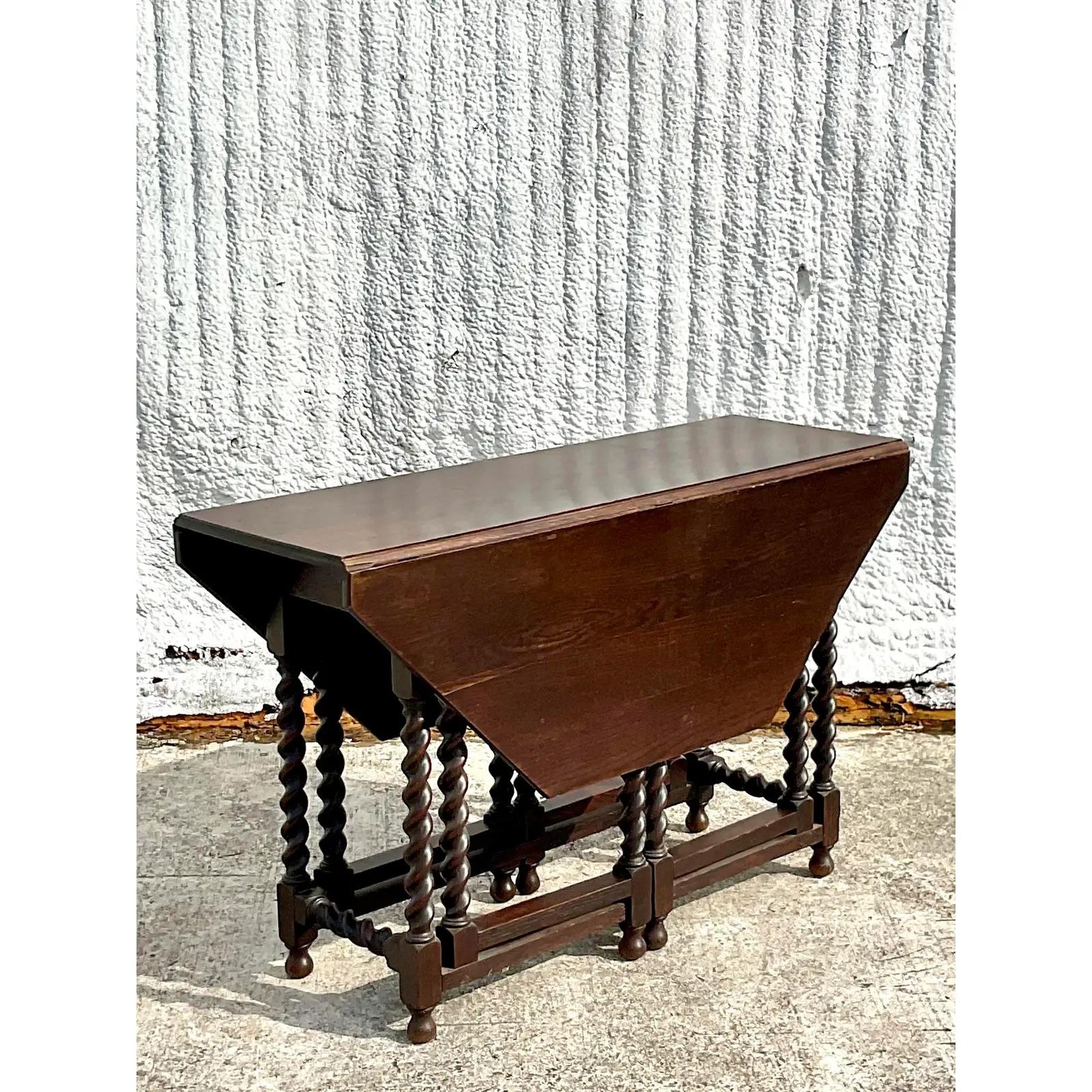Vintage Boho 19th Century Barley Twist Gate Leg Drop Leaf Table 2