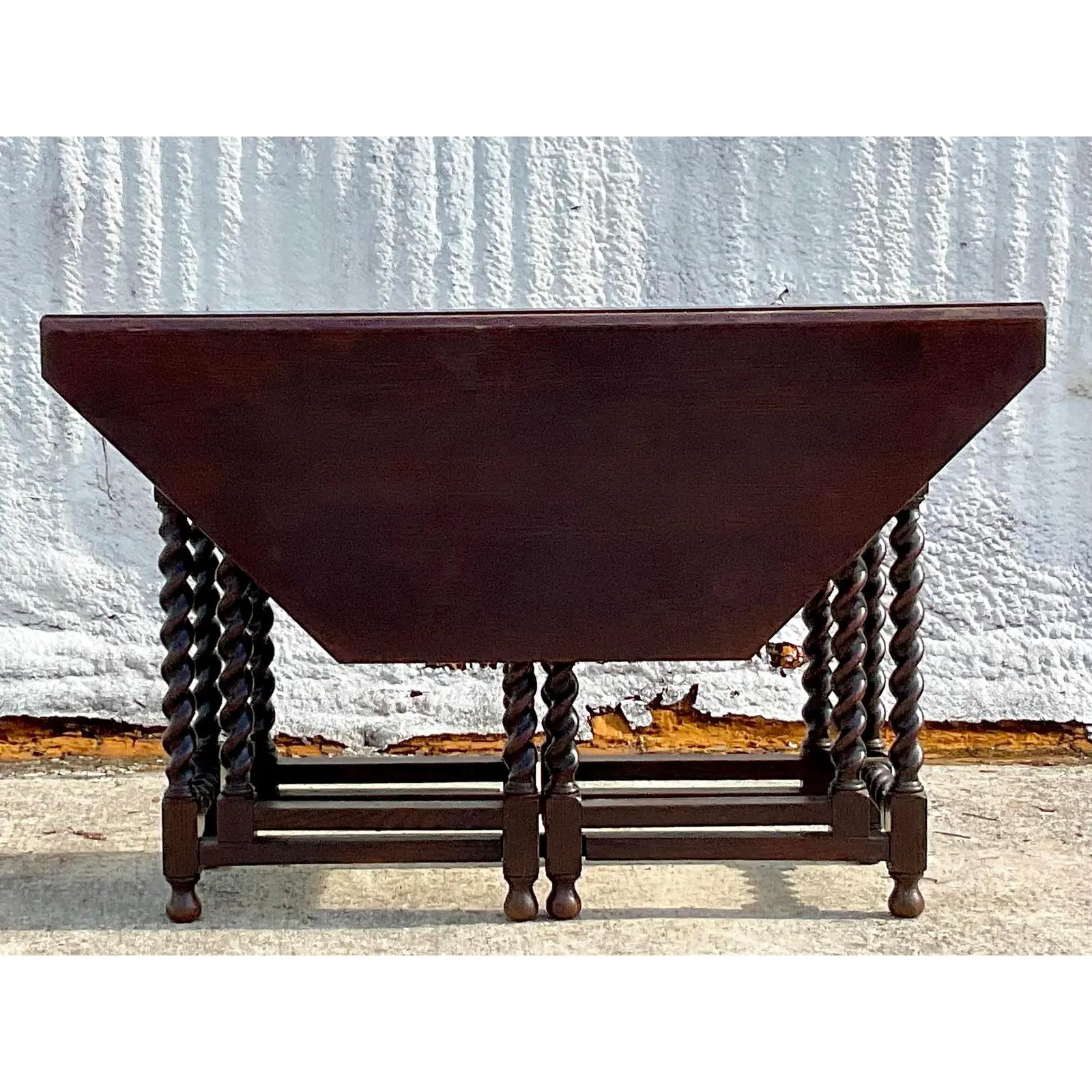 Vintage Boho 19th Century Barley Twist Gate Leg Drop Leaf Table 3