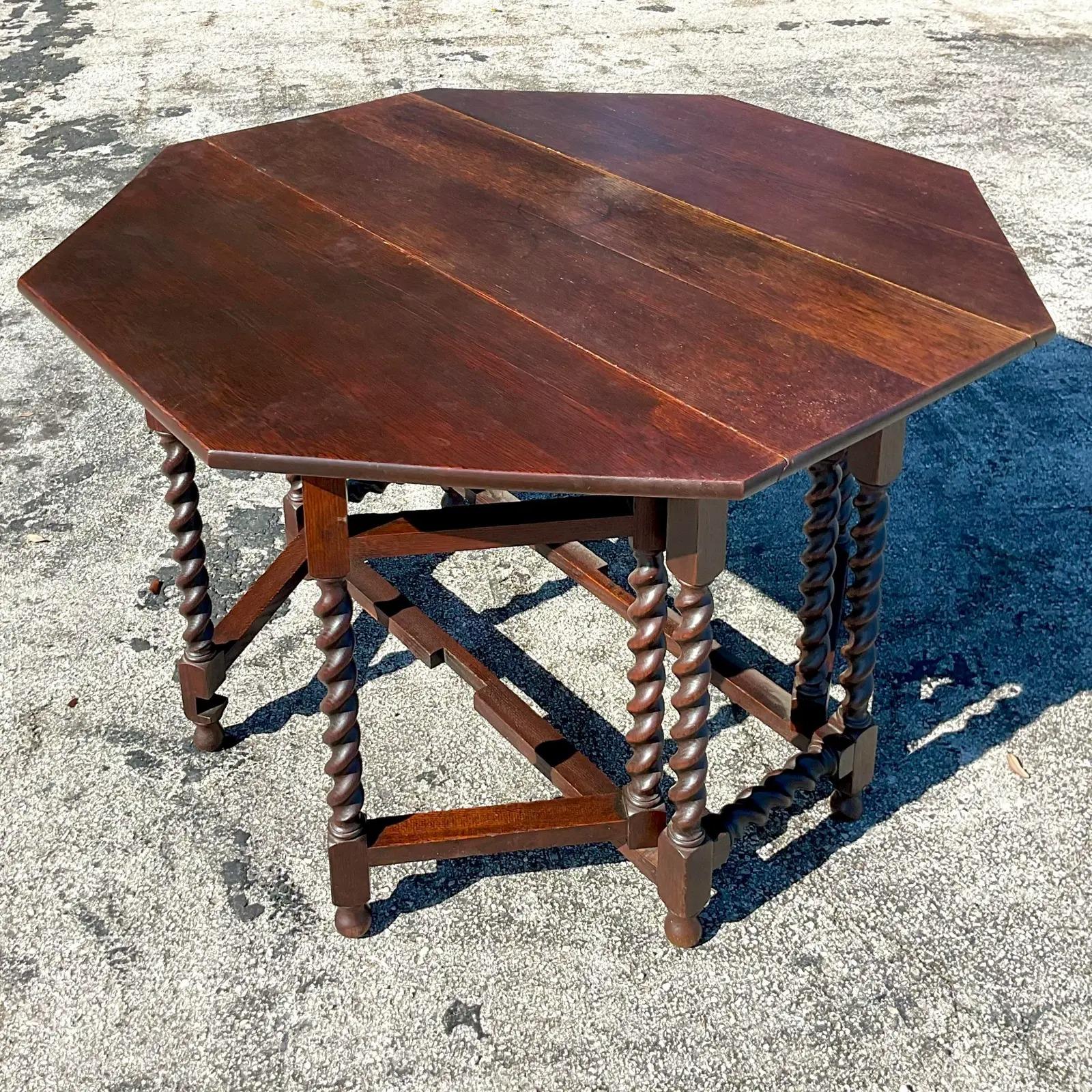 Vintage Boho 19th Century Barley Twist Gate Leg Drop Leaf Table 4