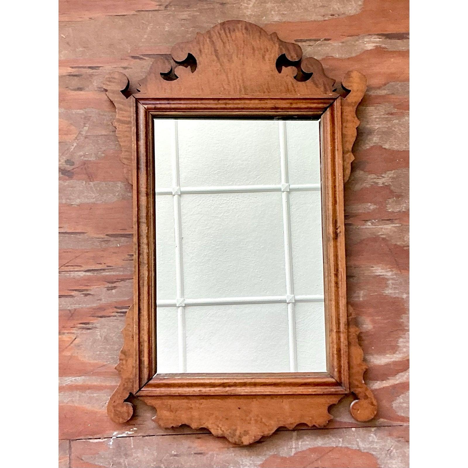 Verre Miroir Chippendale Vintage Boho 19ème siècle en bois de ronce en vente
