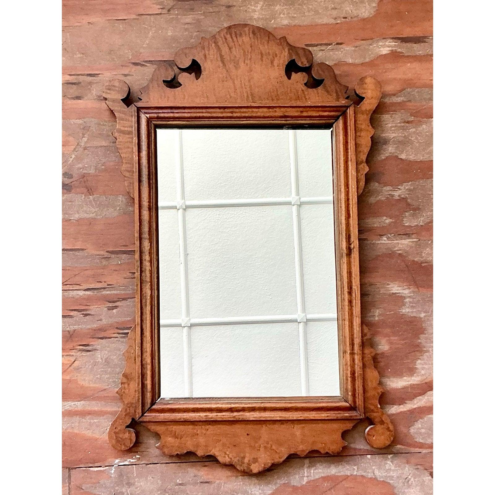 Miroir Chippendale Vintage Boho 19ème siècle en bois de ronce en vente 1