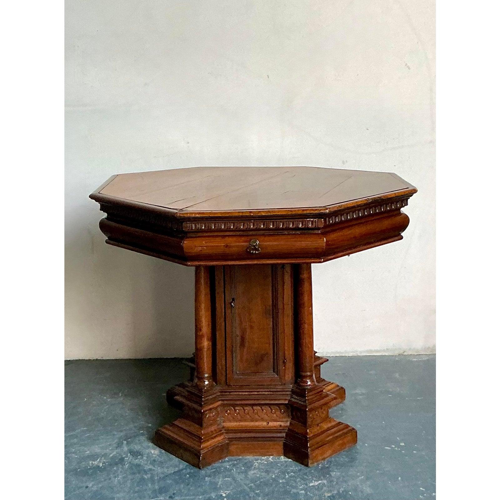 Vintage Boho 19th Century Carved Octagon Table For Sale 5