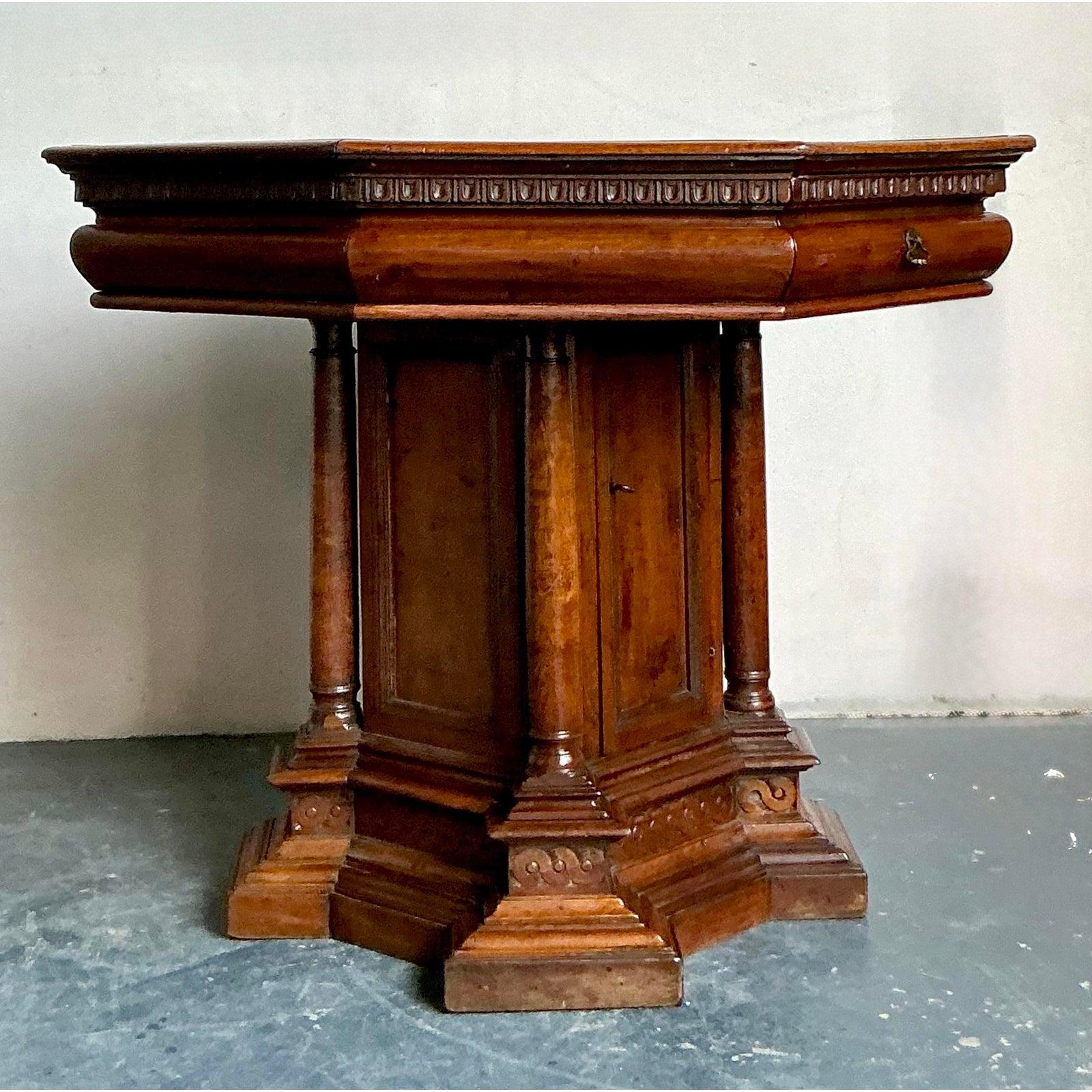 Vintage Boho 19th Century Carved Octagon Table For Sale 1