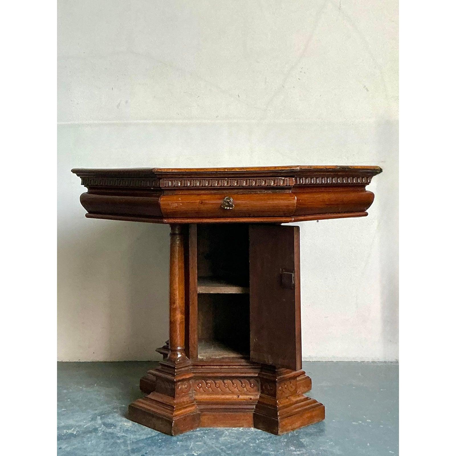 Vintage Boho 19th Century Carved Octagon Table For Sale 2