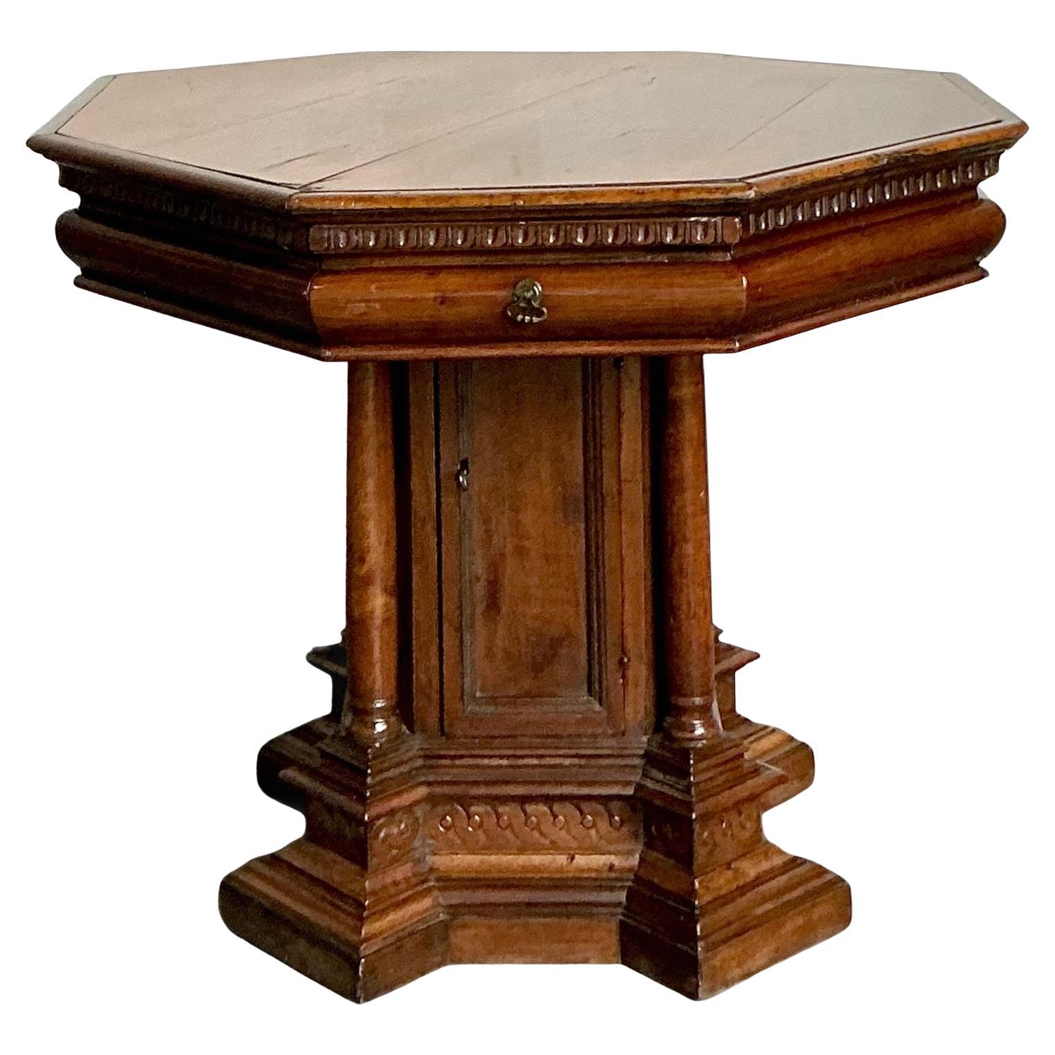 Vintage Boho 19th Century Carved Octagon Table For Sale