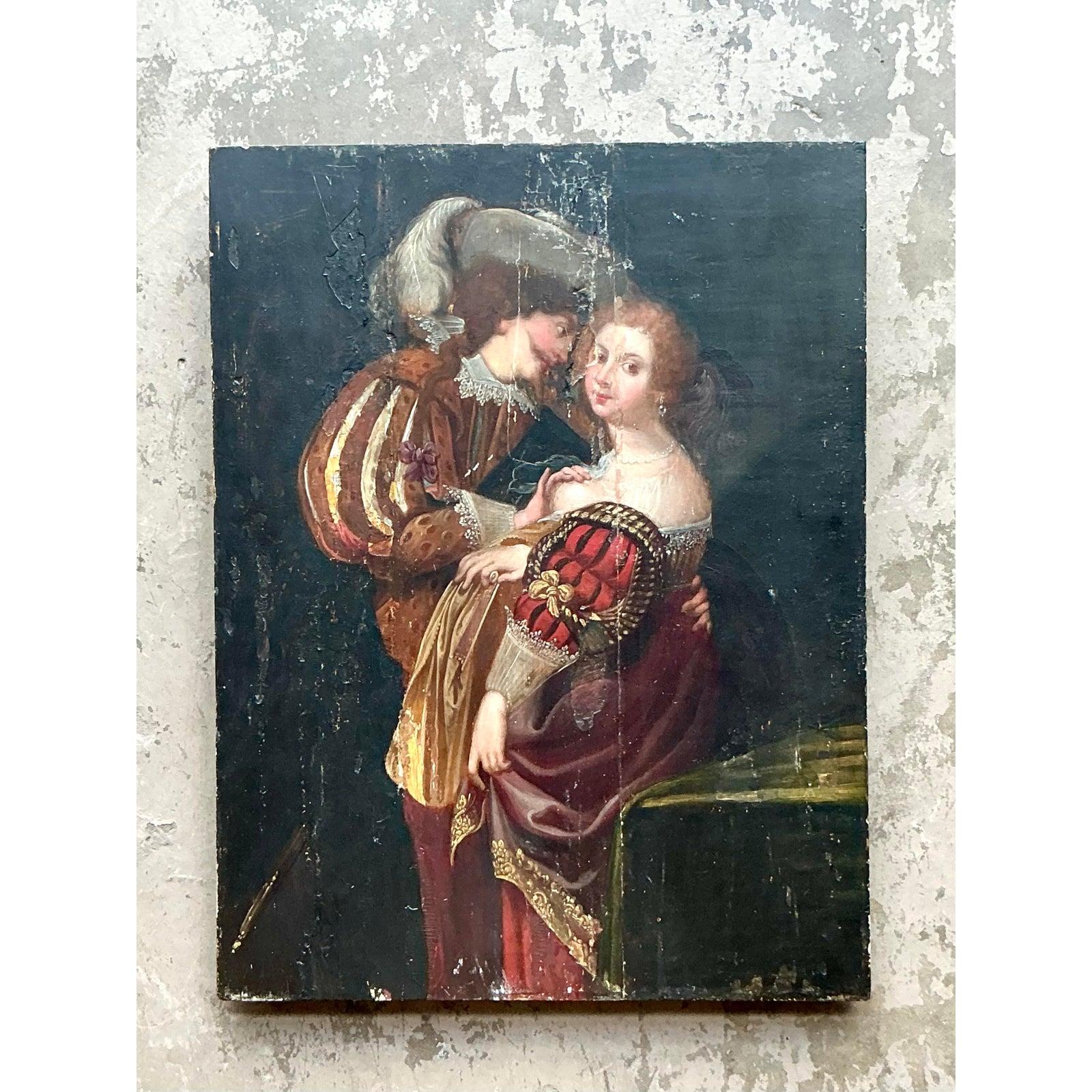 Vintage Boho 19. Jahrhundert Figural auf Brett im Zustand „Gut“ im Angebot in West Palm Beach, FL