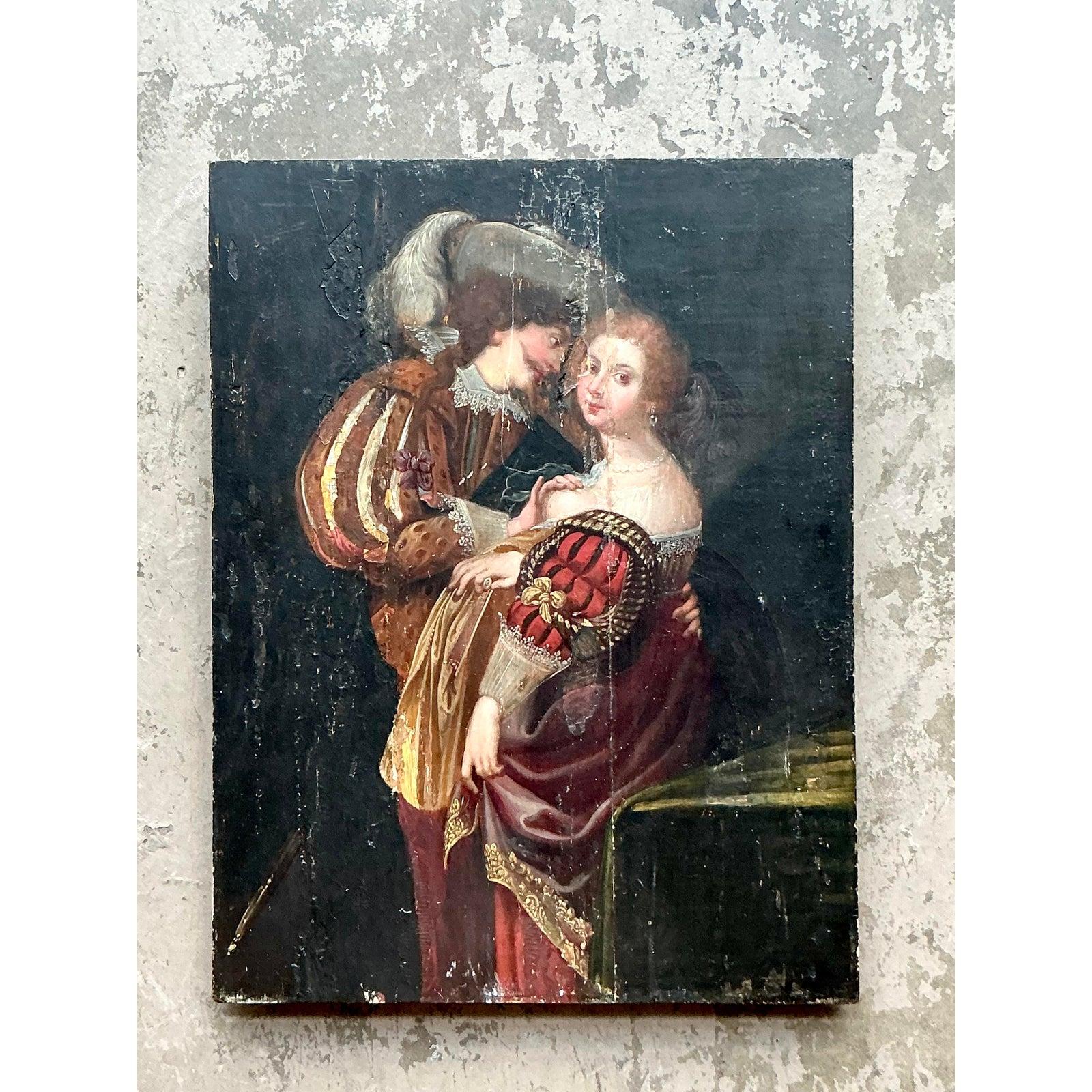 Vintage Boho 19. Jahrhundert Figural auf Brett (Holz) im Angebot