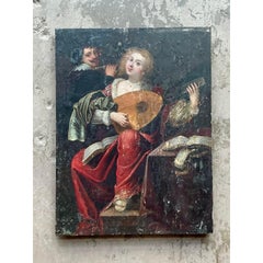 Vintage Boho 19th Century Figural Painting Oil on Board