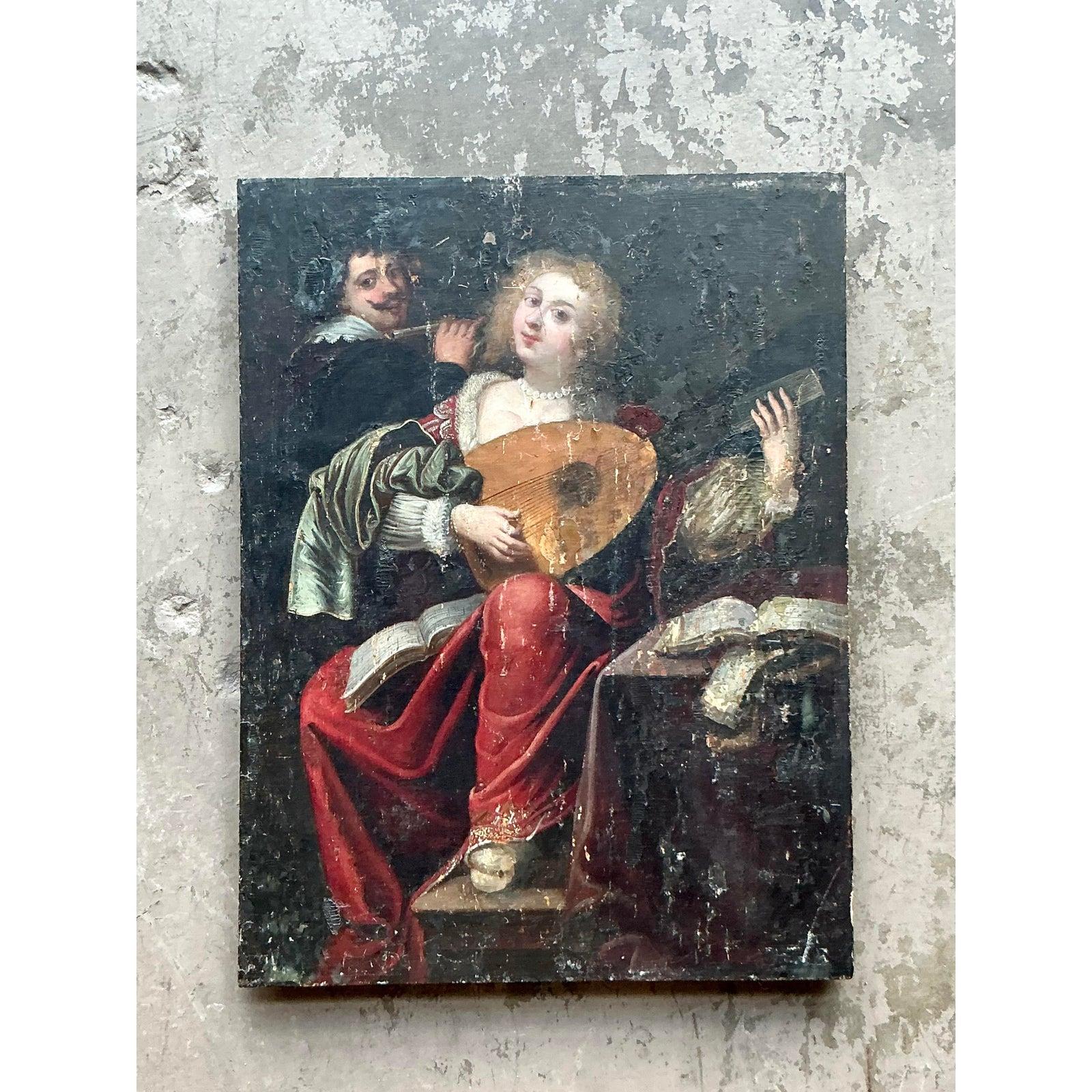 Vintage Boho 19. Jahrhundert Figurale Malerei Öl auf Brett (Britisch) im Angebot