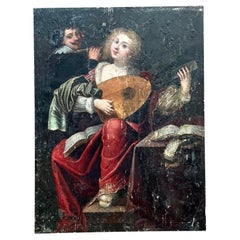 Vintage Boho 19th Century Figural Painting Oil on Board