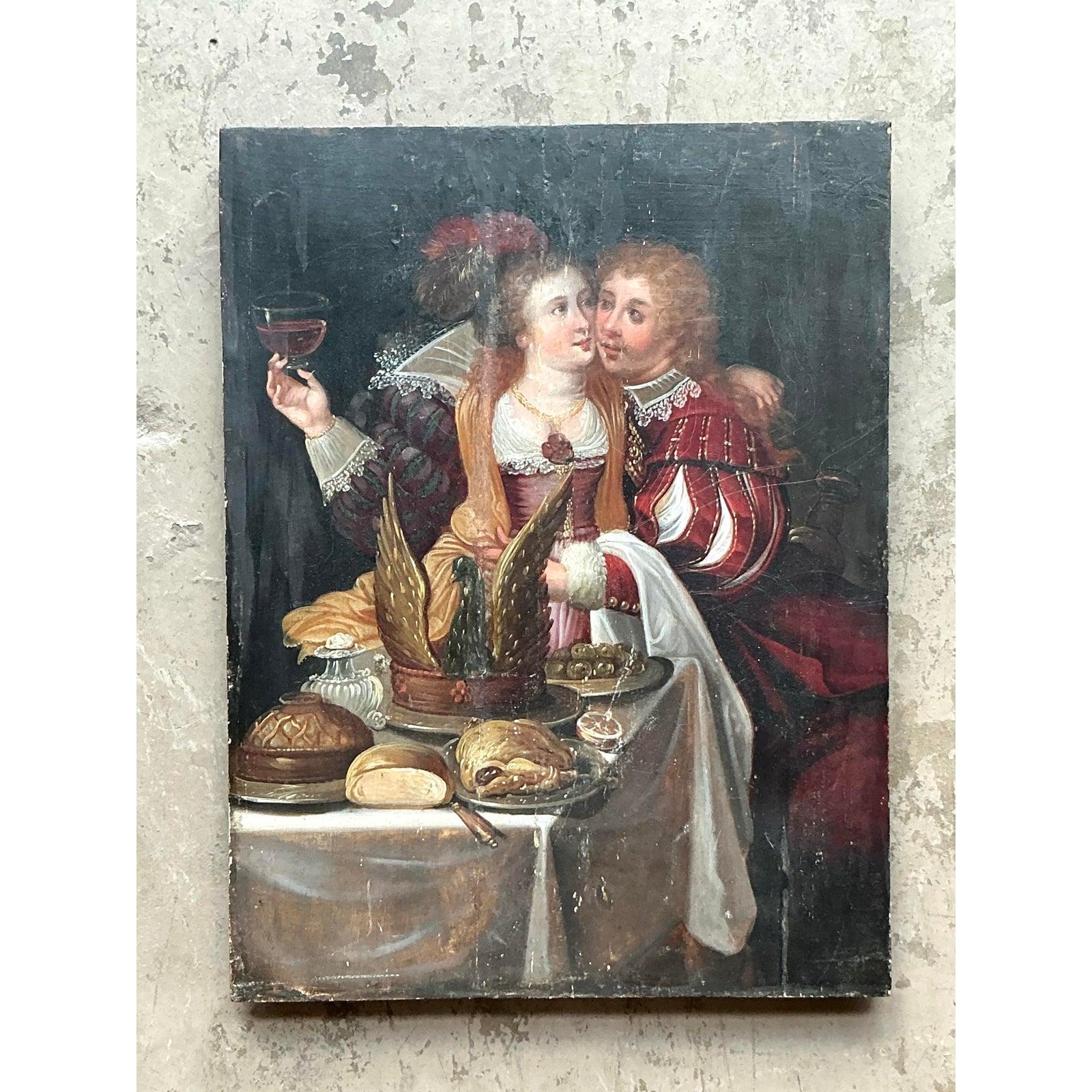 Vintage Boho 19. Jahrhundert figurale Malerei auf dem Brett (Britisch) im Angebot