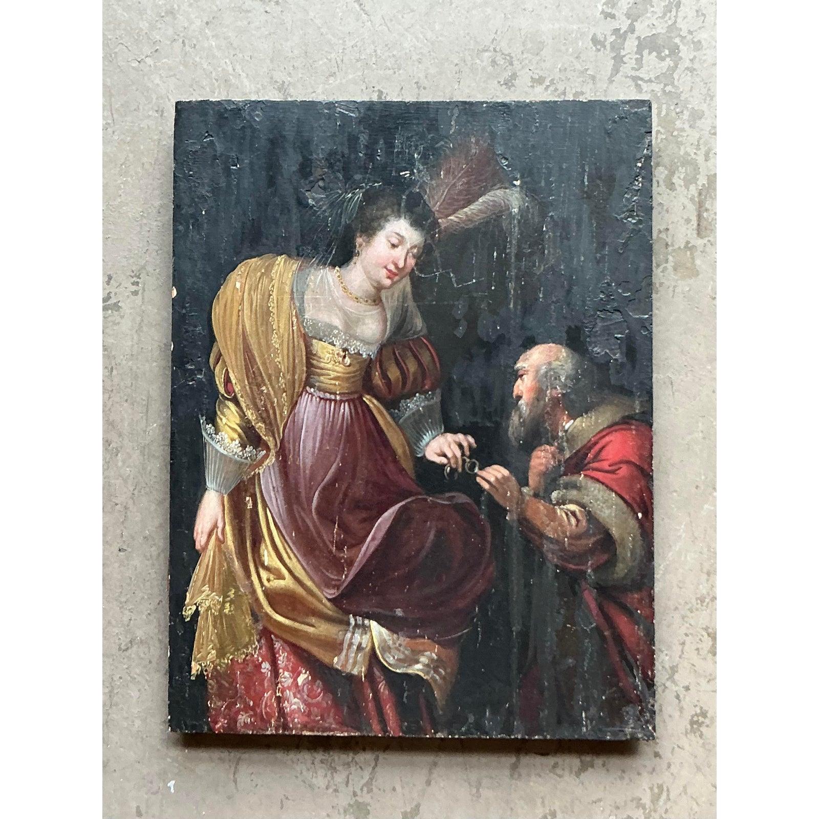 Vintage Boho 19. Jahrhundert figurale Malerei auf dem Brett (Britisch) im Angebot