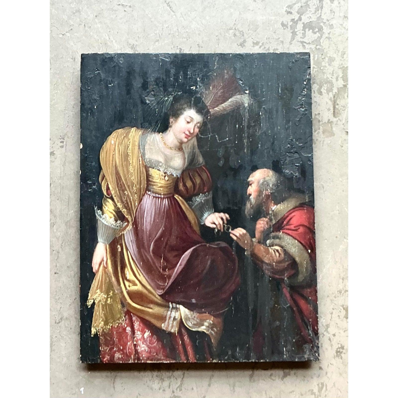 Vintage Boho 19. Jahrhundert figurale Malerei auf dem Brett im Angebot 1